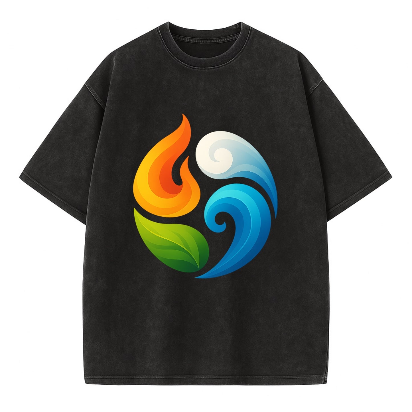 Four Elements Dance - Fire orange, water - Vintage T-shirt - Black
