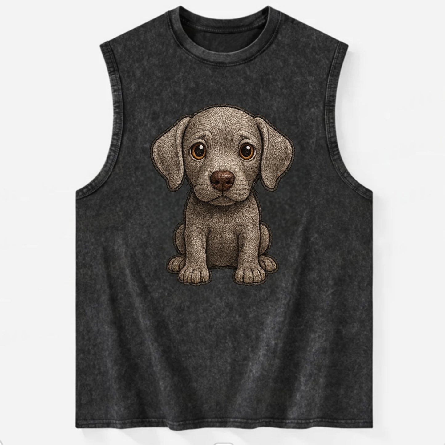 Baby Weimaraner Puppy - silver-gray coat, amber eyes, sleek body, - Vintage Washed Tank - Black