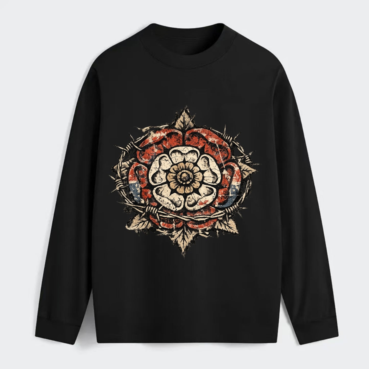 THORNED ROSE | Tudor rose with thorns | Barbed wire integration | - Classic Long Sleeve Shirt - Black