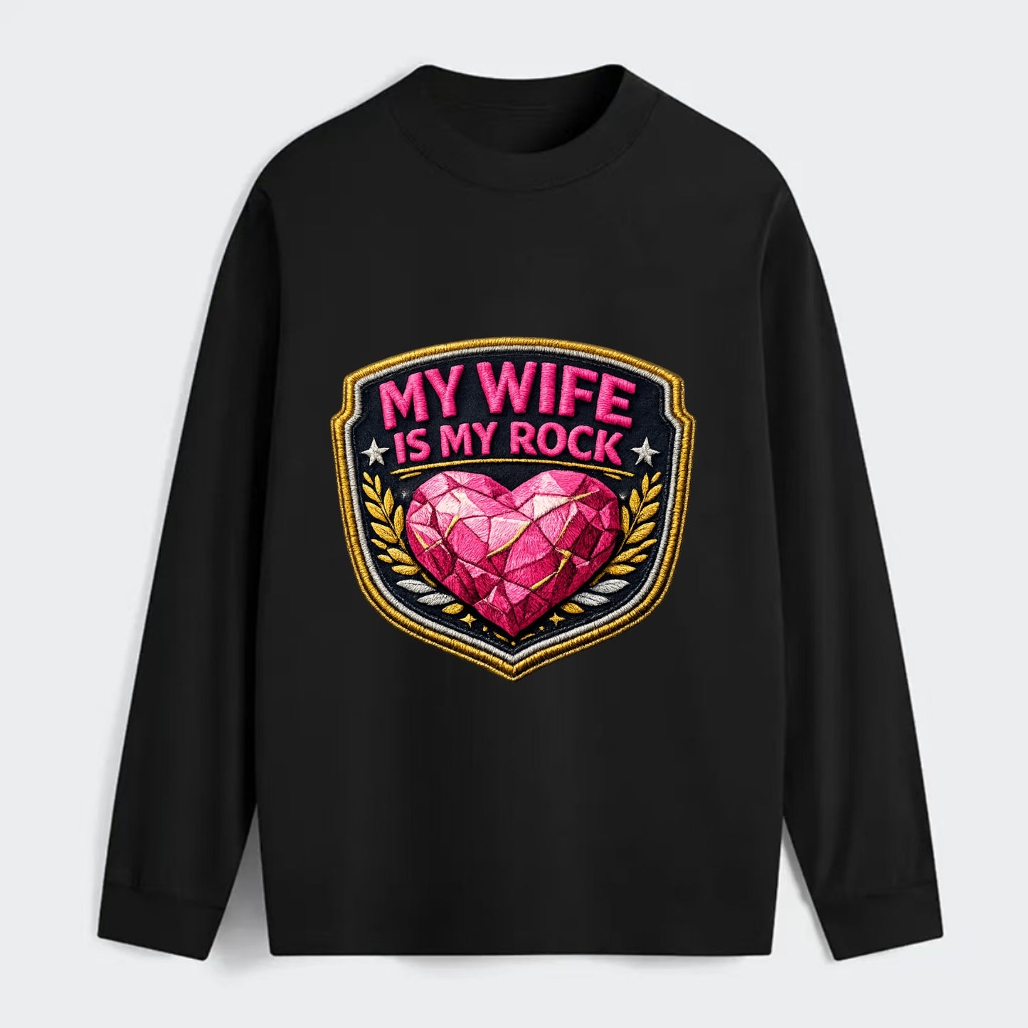 MY WIFE IS MY ROCK - pink rock heart - pink - solid wife - Classic Long Sleeve Shirt - Black