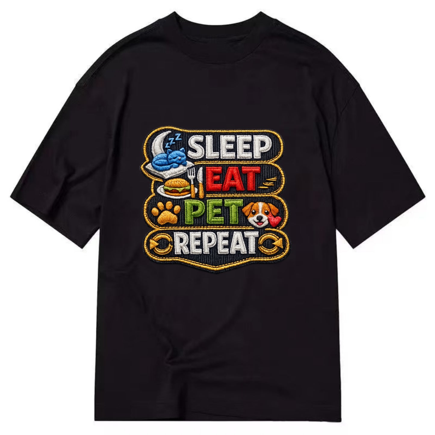 SLEEP EAT PET REPEAT - daily routine icons in multicolor , pet life - Classic T-shirt - Black