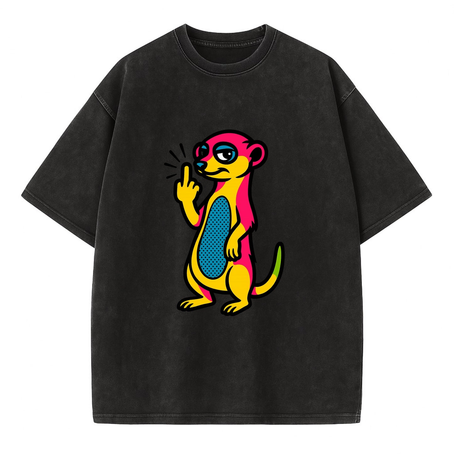 cute meerkat standing guard on hind legs, one front paw raised in sassy salute - Vintage T-shirt - Black