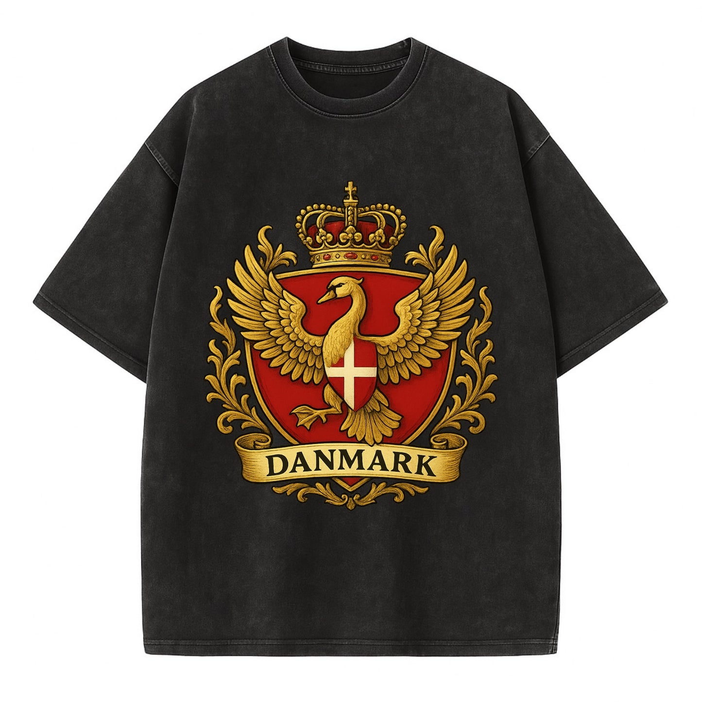 Denmark Heritage Badge - Vintage T-shirt - Black