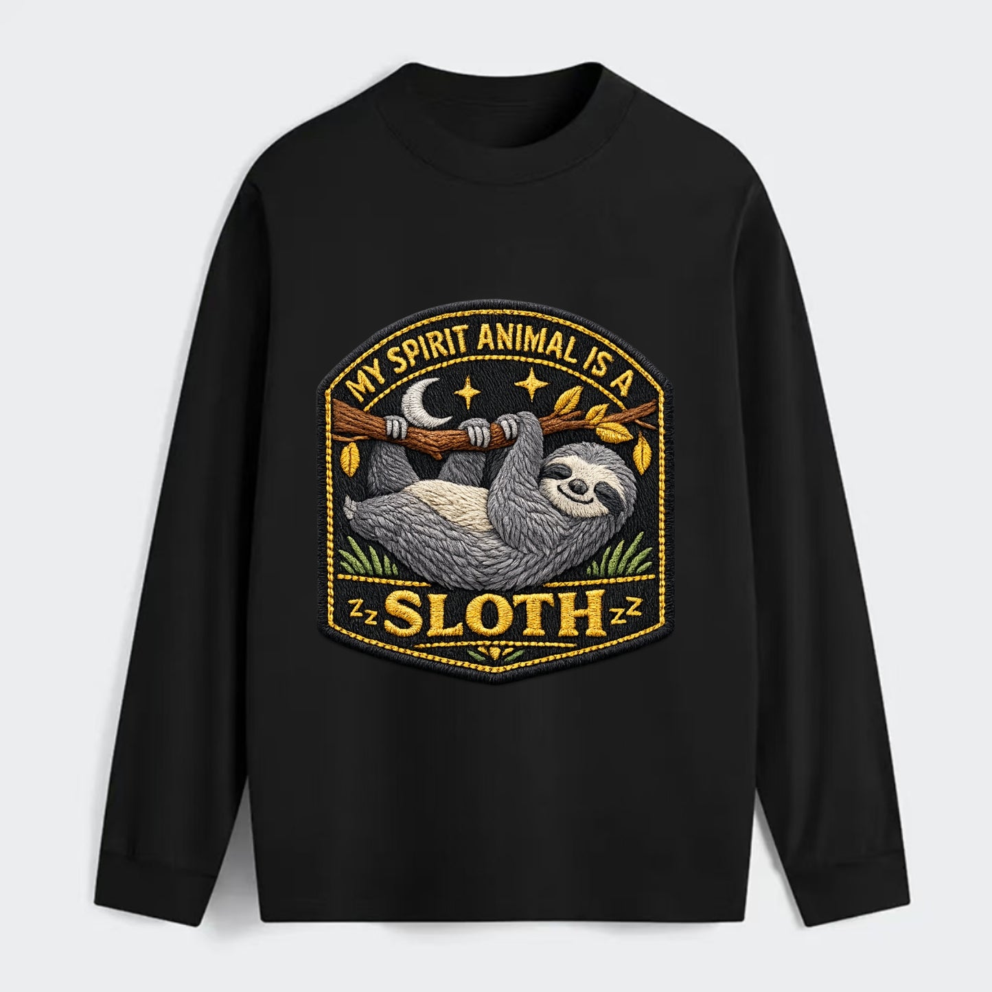 MY SPIRIT ANIMAL IS A SLOTH - lazy sloth in gray , slow life - Classic Long Sleeve Shirt - Black
