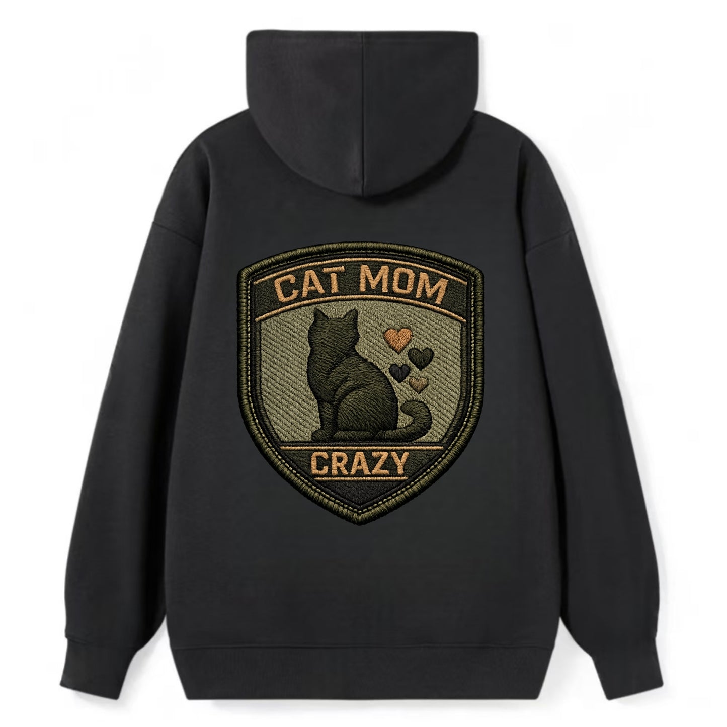 CAT MOM CRAZY - cat silhouette with hearts in purple , cat lady - Classic Pullover Hoodie - Black