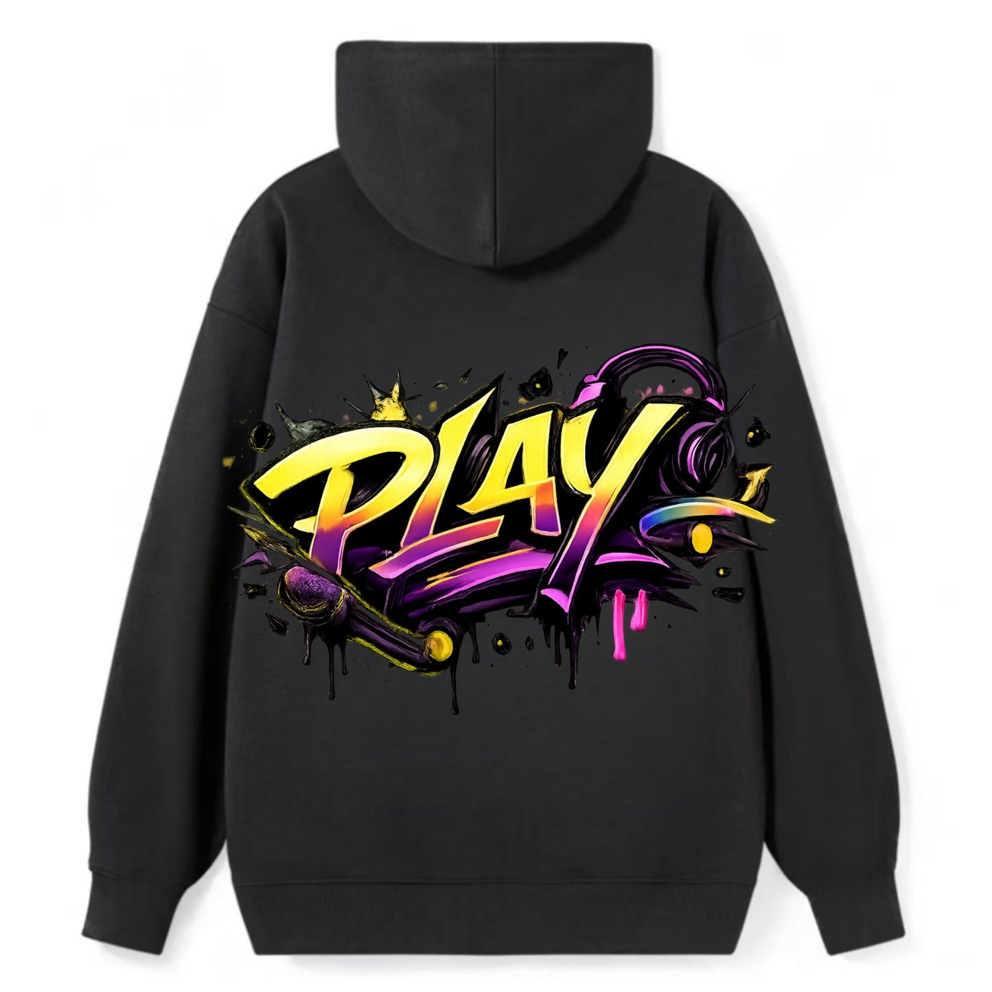 Bold typography design - "PLAY" - creative expression, musical performance - Classic Pullover Hoodie - Black