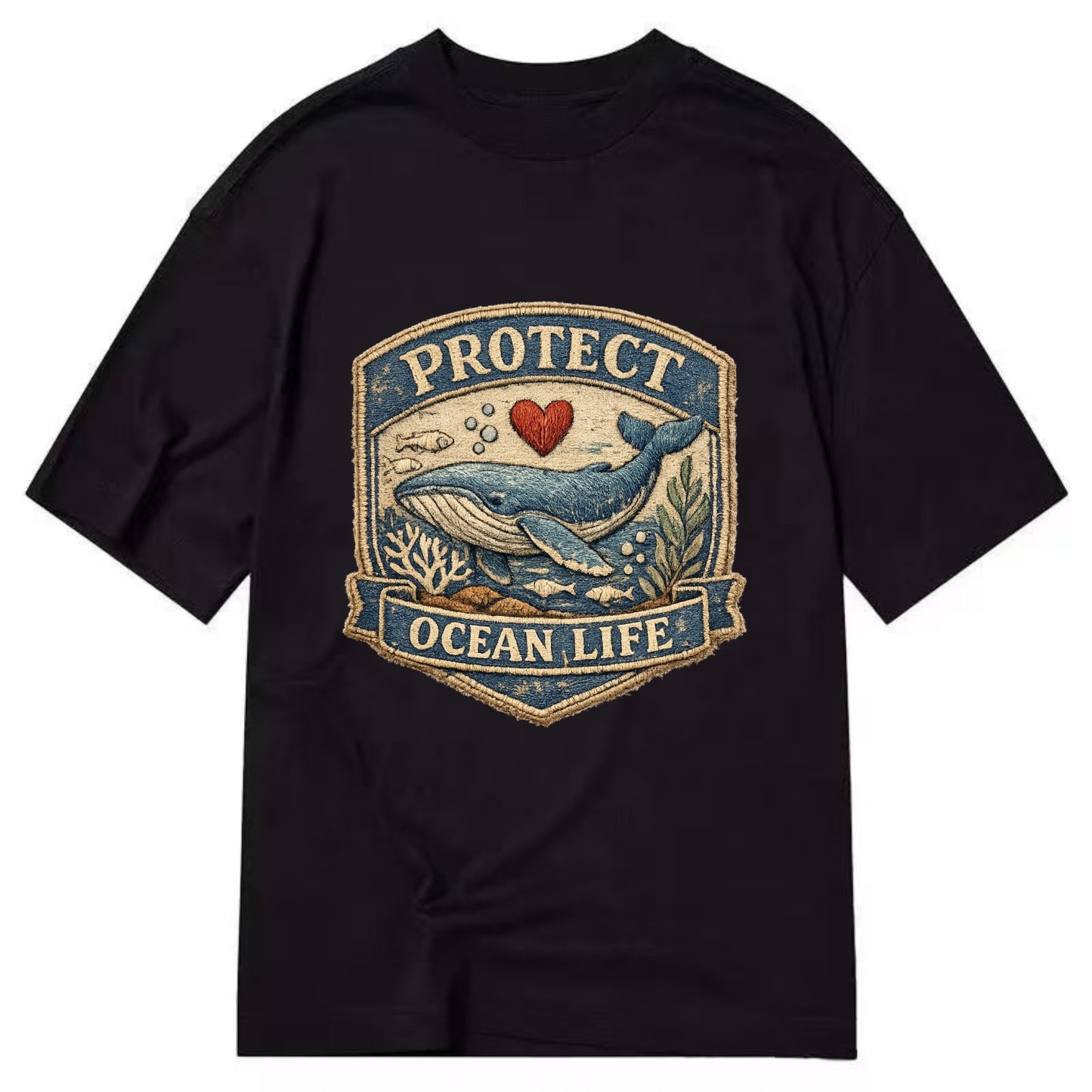 PROTECT OCEAN LIFE - whale with heart in blue , marine conservation - Classic T-shirt - Black