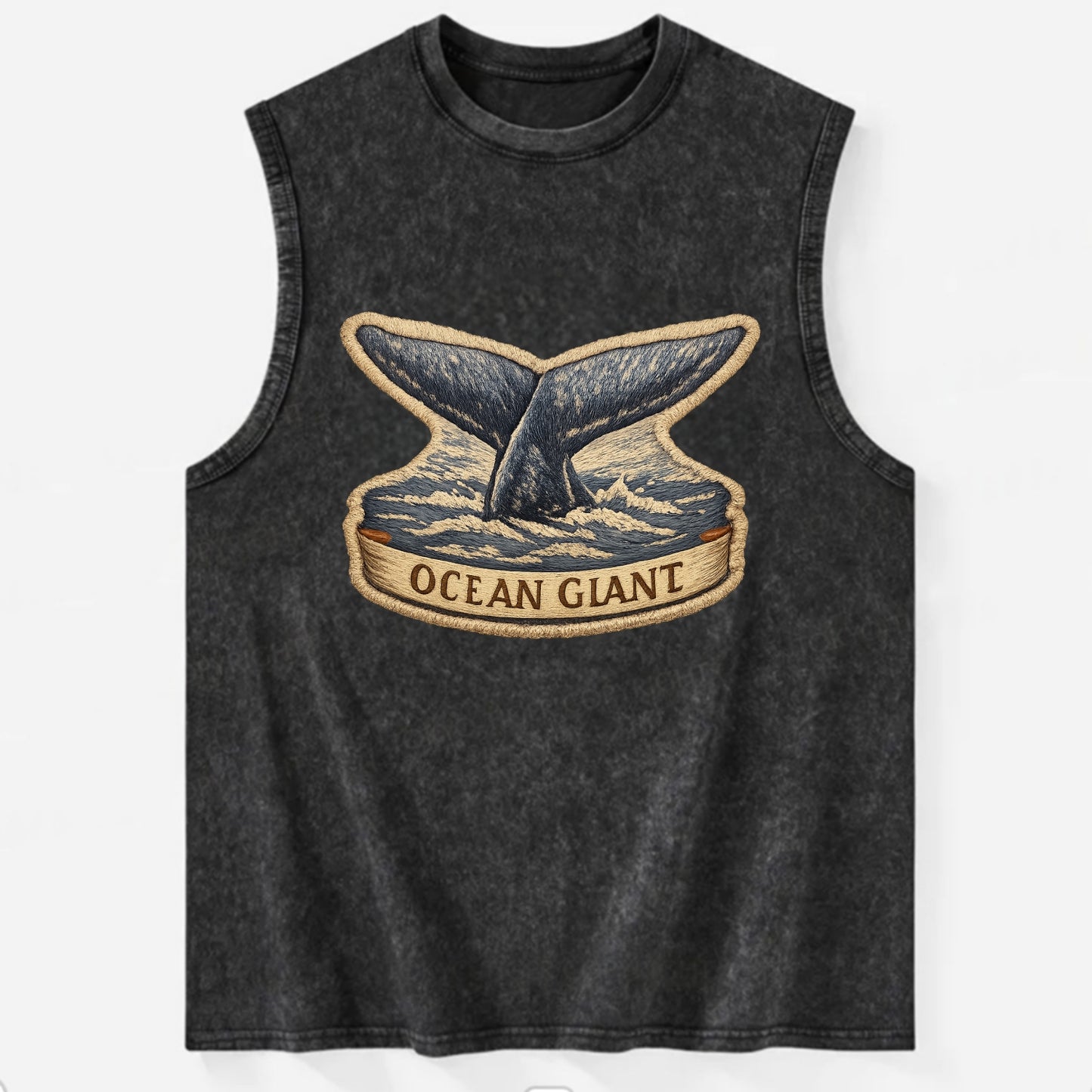 WHALE TAIL - diving whale in blue and gray , ocean giant - Vintage Washed Tank - Black
