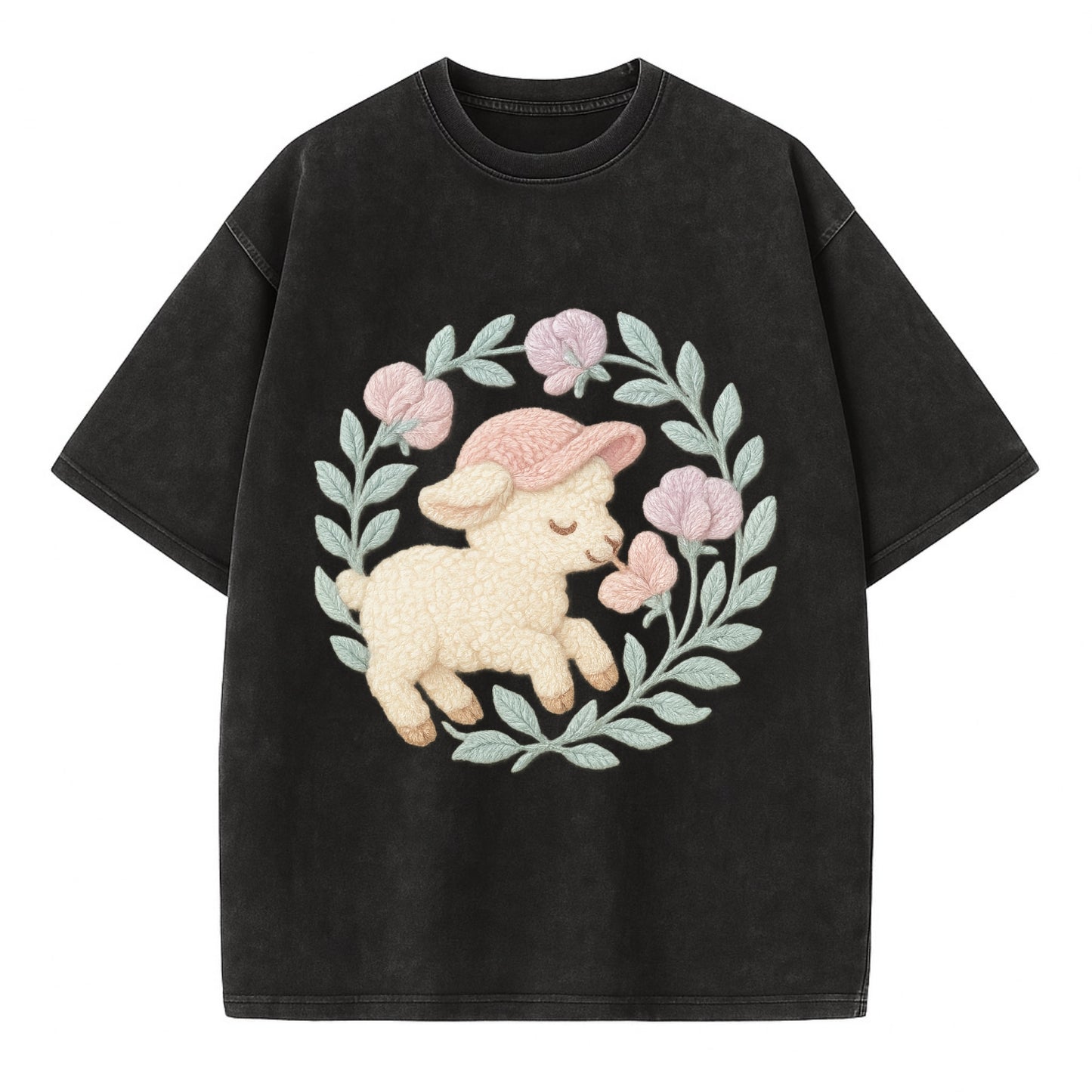 Lamb Sweet Peas - Vintage T-shirt - Black