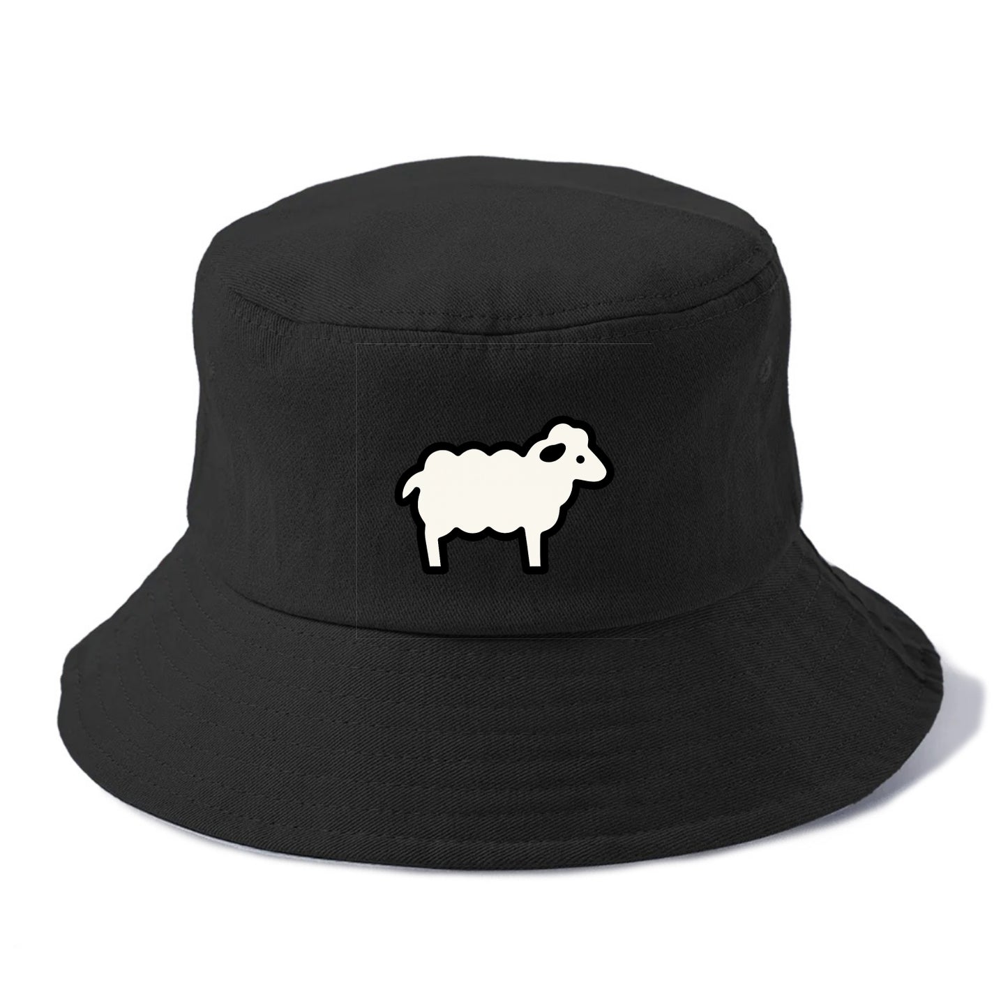 Sheep - White fluffy wool flat side profile - Bucket Hat - Black