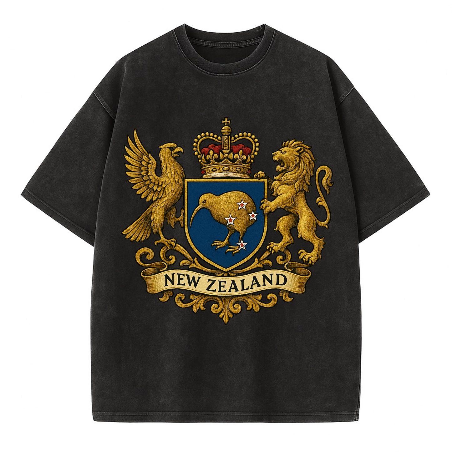 New Zealand Heritage Badge - Vintage T-shirt - Black