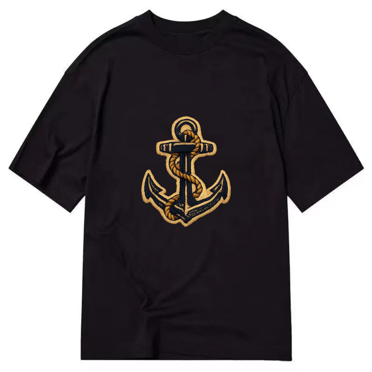 ANCHOR ROPE - classic anchor with rope in navy and gold , sailor - Classic T-shirt - Black