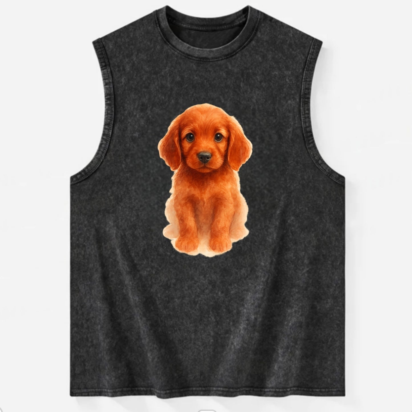 Baby Irish Setter Puppy - mahogany red coat, feathered ears, friendly eyes, - Vintage Washed Tank - Black