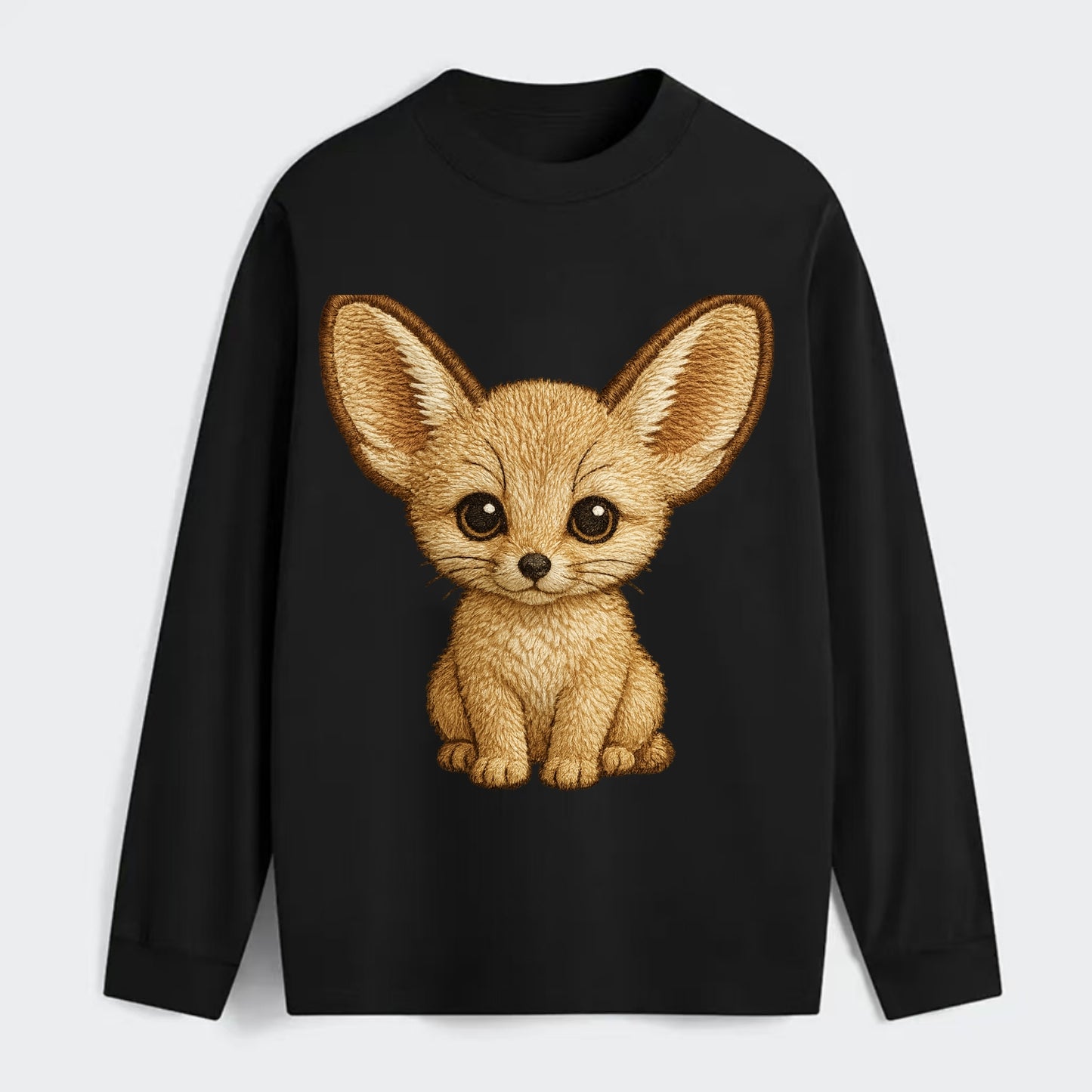 Baby Fennec Fox - huge ears, cream fur, large dark eyes, front-facing, - Classic Long Sleeve Shirt - Black