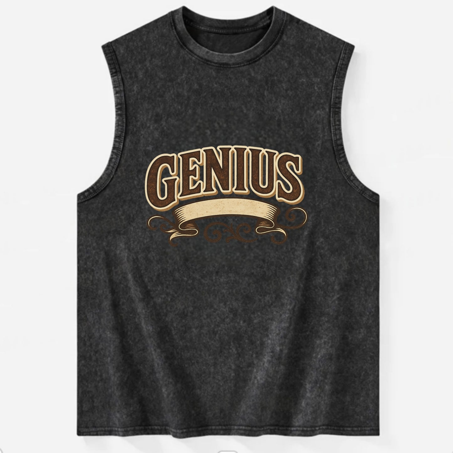 Bold typography design - "GENIUS" - exceptional intelligence, brilliance - Vintage Washed Tank - Black