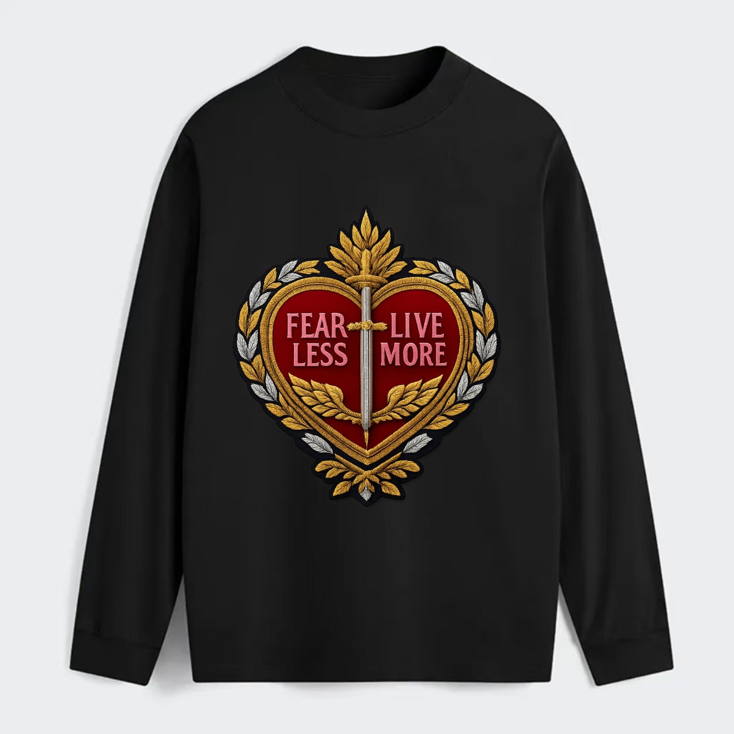 FEAR LESS LIVE MORE - heart with text in red , courage - Classic Long Sleeve Shirt - Black