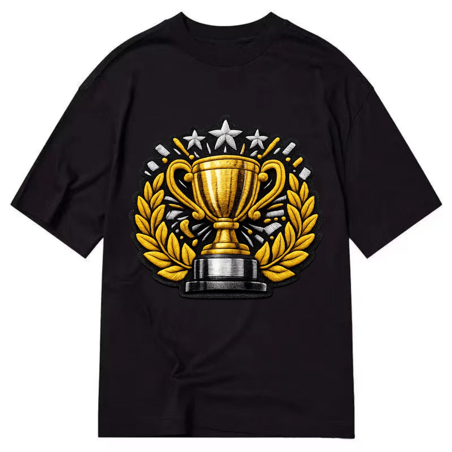 Embroidered patch design - CHAMPIONSHIP TROPHY - golden trophy cup with laurels - Classic T-shirt - Black