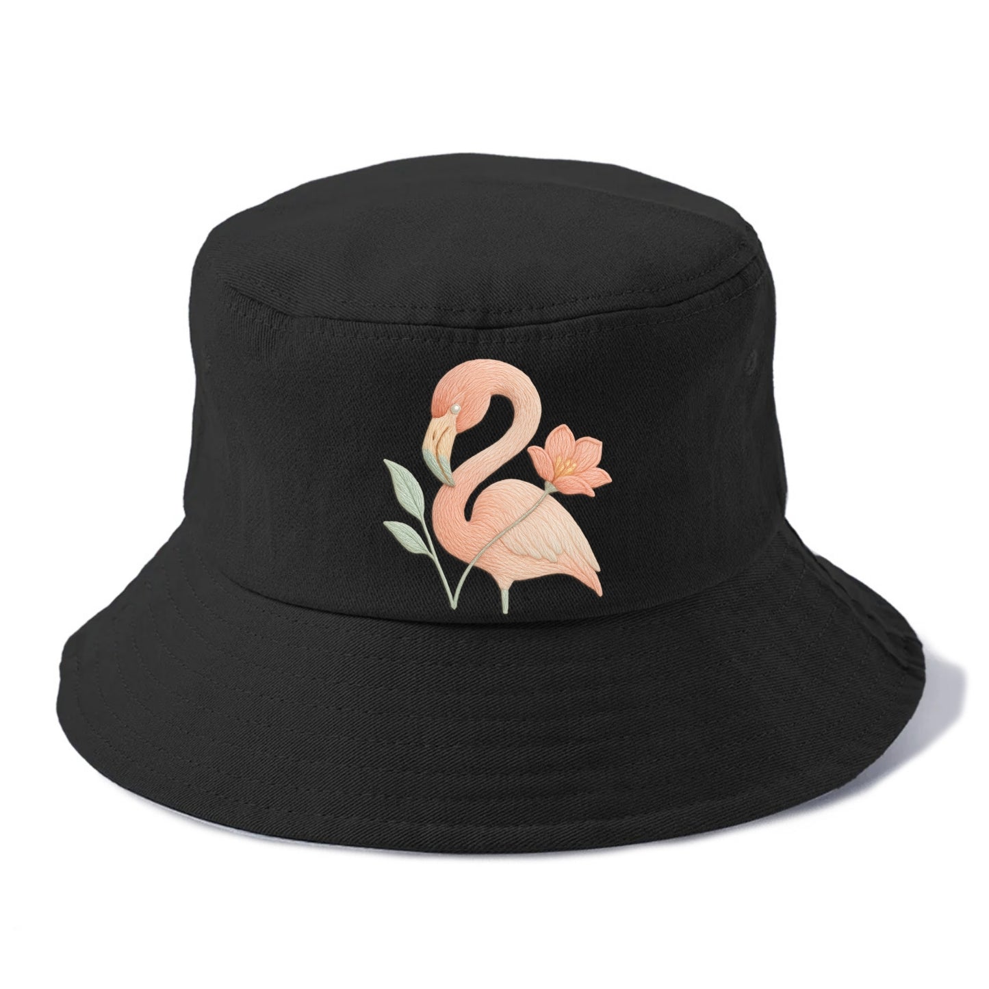 Peach Flamingo - Bucket Hat - Black