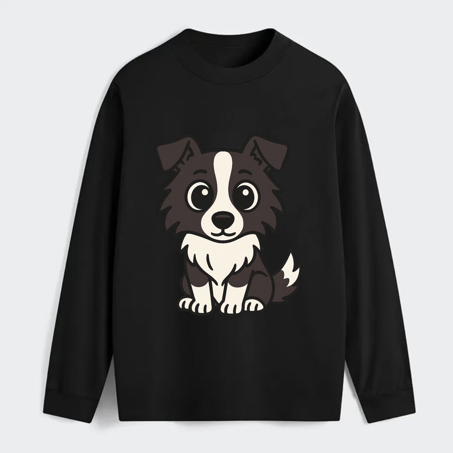 Border Collie - Intense stare sitting pose - Classic Long Sleeve Shirt - Black