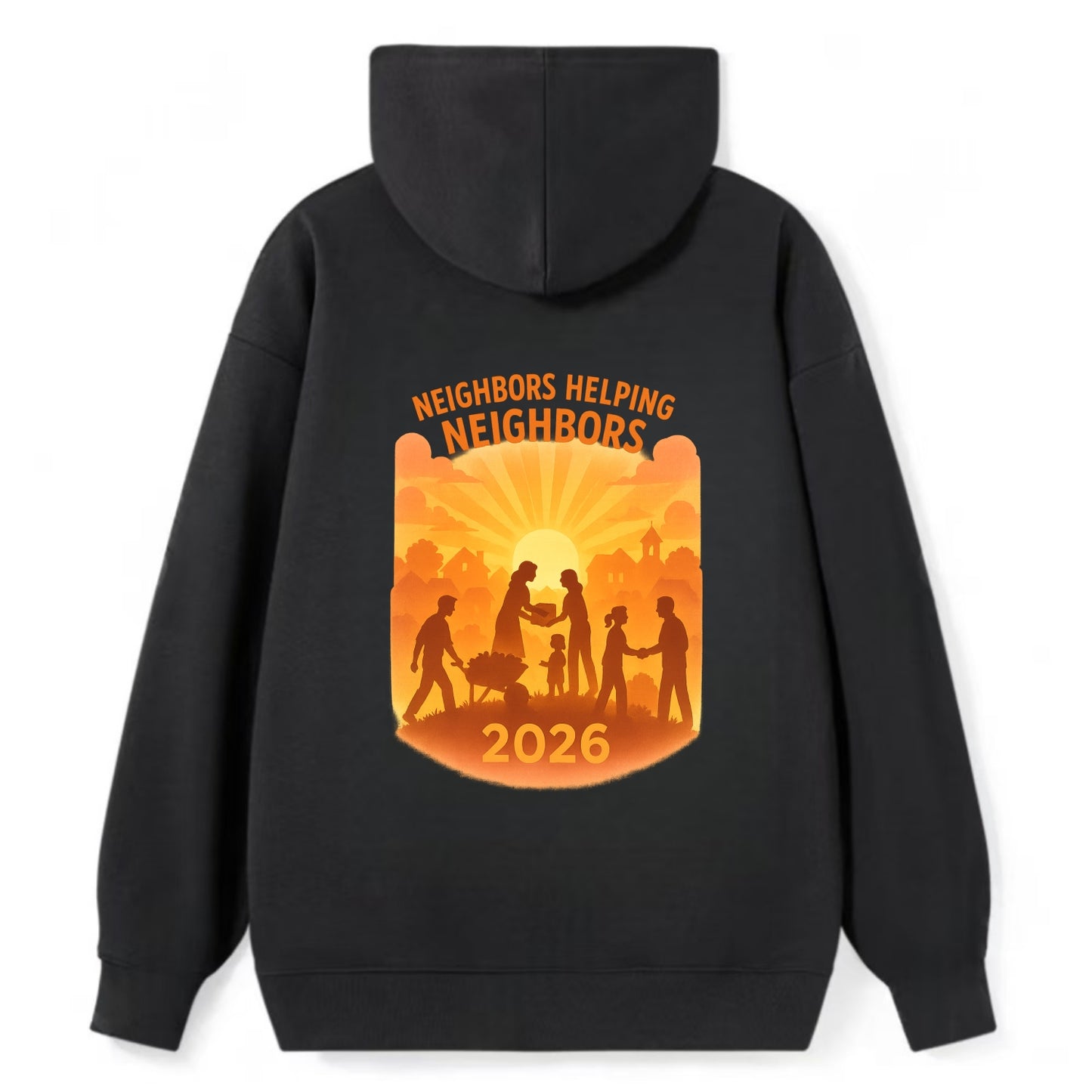 Local communities thriving with shared resources - "Neighbors Helping - Classic Pullover Hoodie - Black