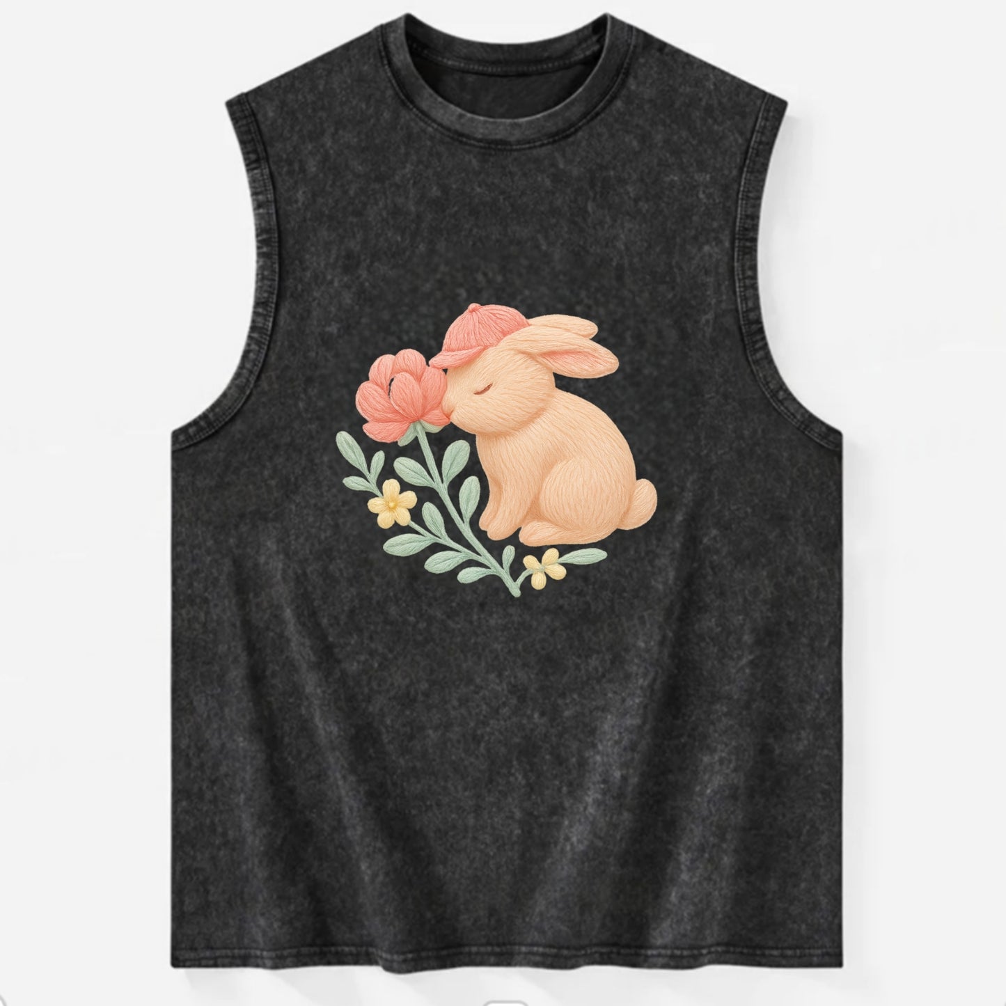 Peach Bunny - Vintage Washed Tank - Black