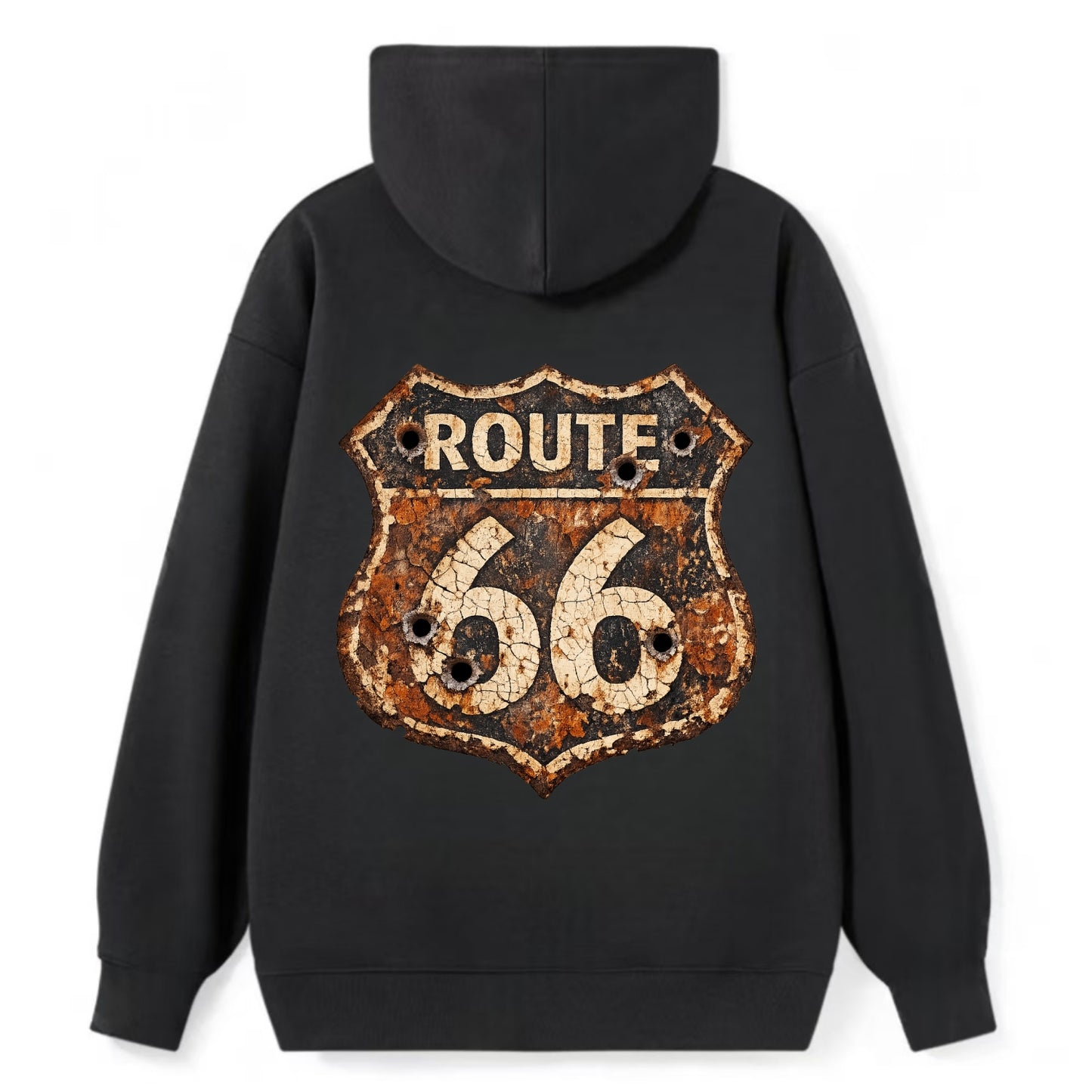 WEATHERED MARKER | Rust-aged Route 66 sign | Desert sun-bleached | Bullet - Classic Pullover Hoodie - Black