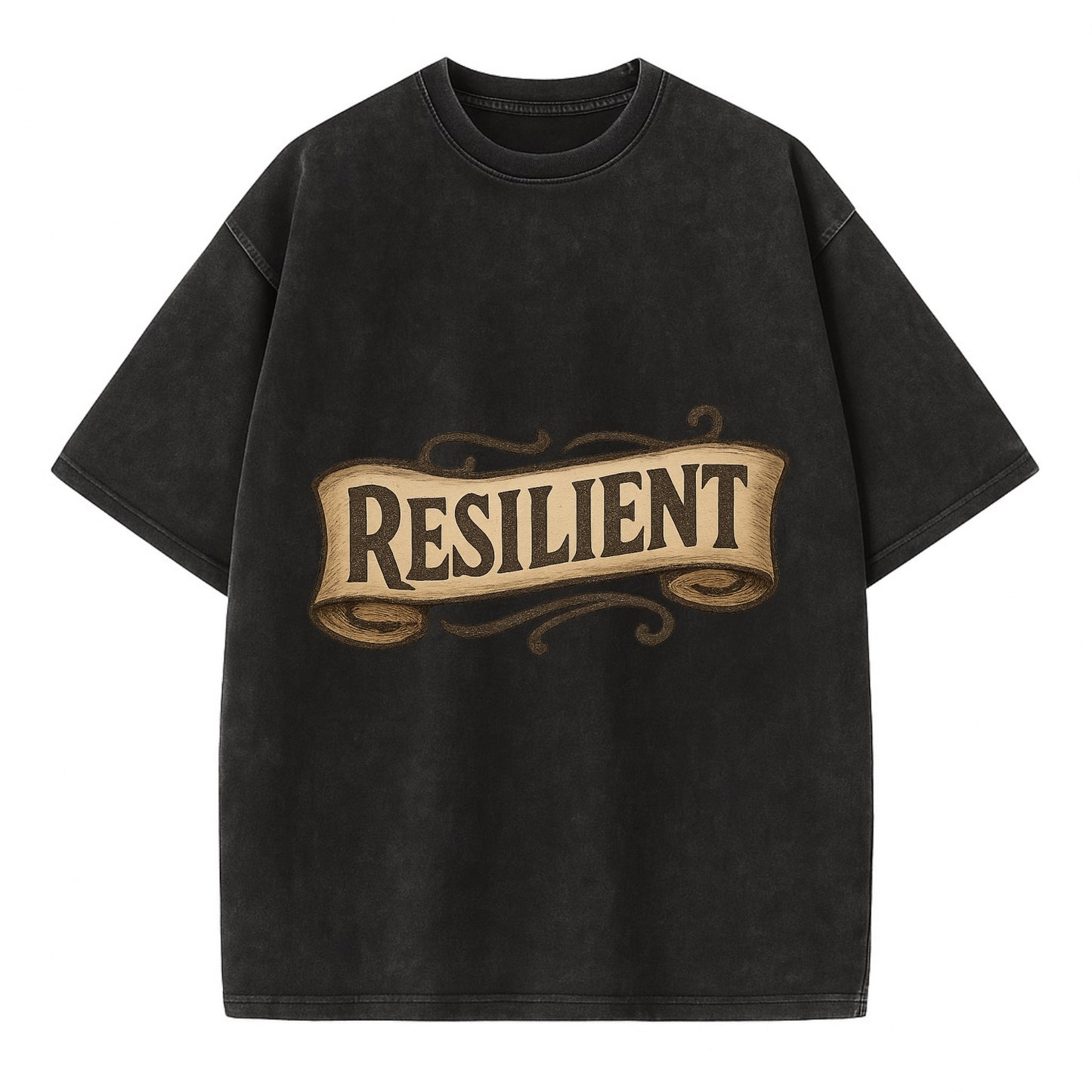 Bold typography design - "RESILIENT" - bouncing back, unbreakable spirit - Vintage T-shirt - Black