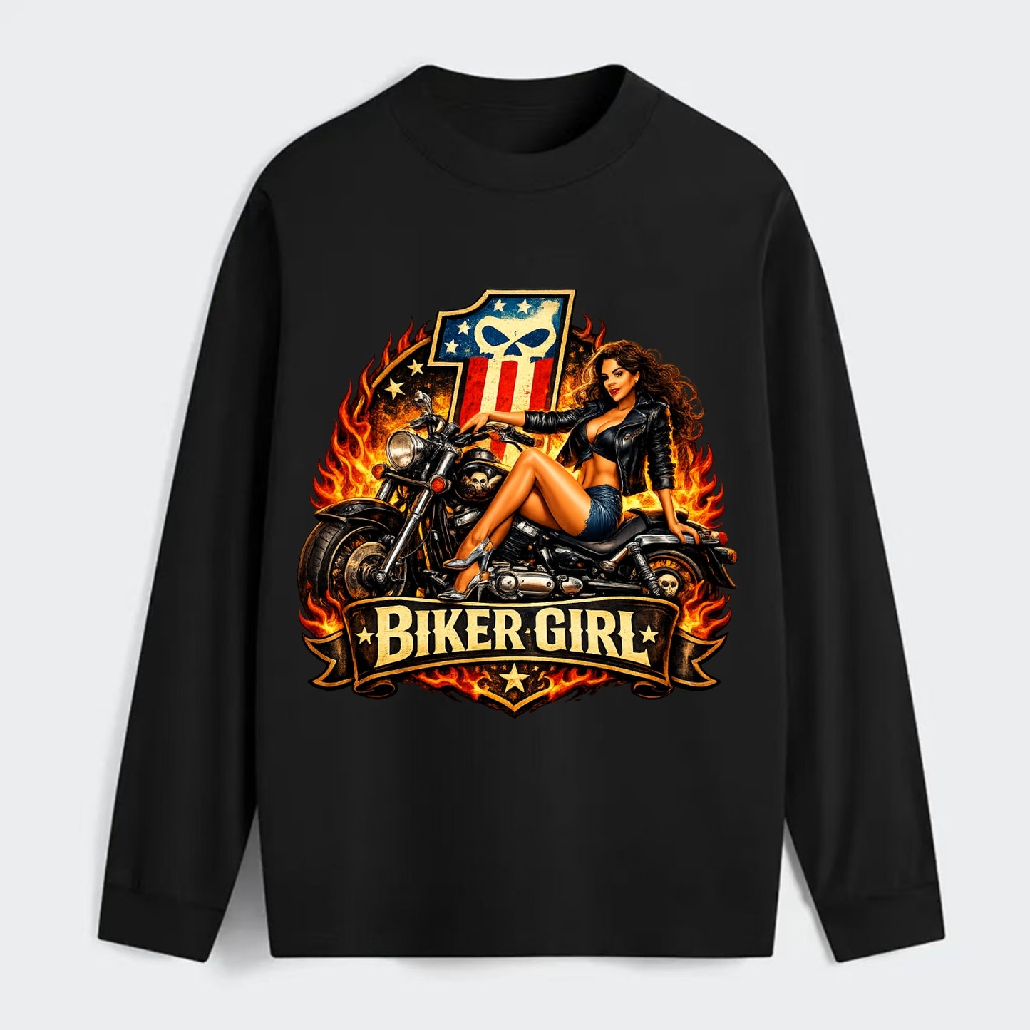 Vintage Biker Pin Up - Classic Long Sleeve Shirt - Black