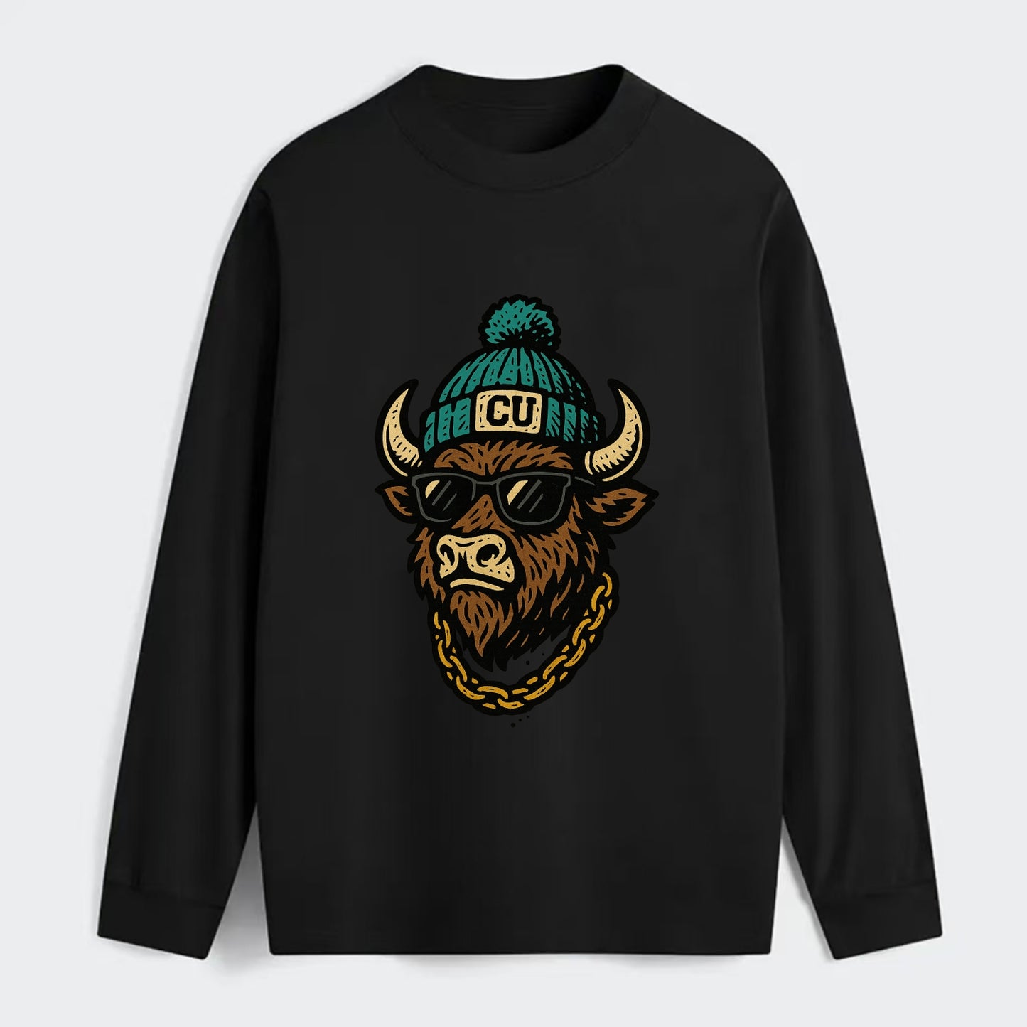 Boulder Ralphie wearing Colorado beanie with CU patch - Classic Long Sleeve Shirt - Black