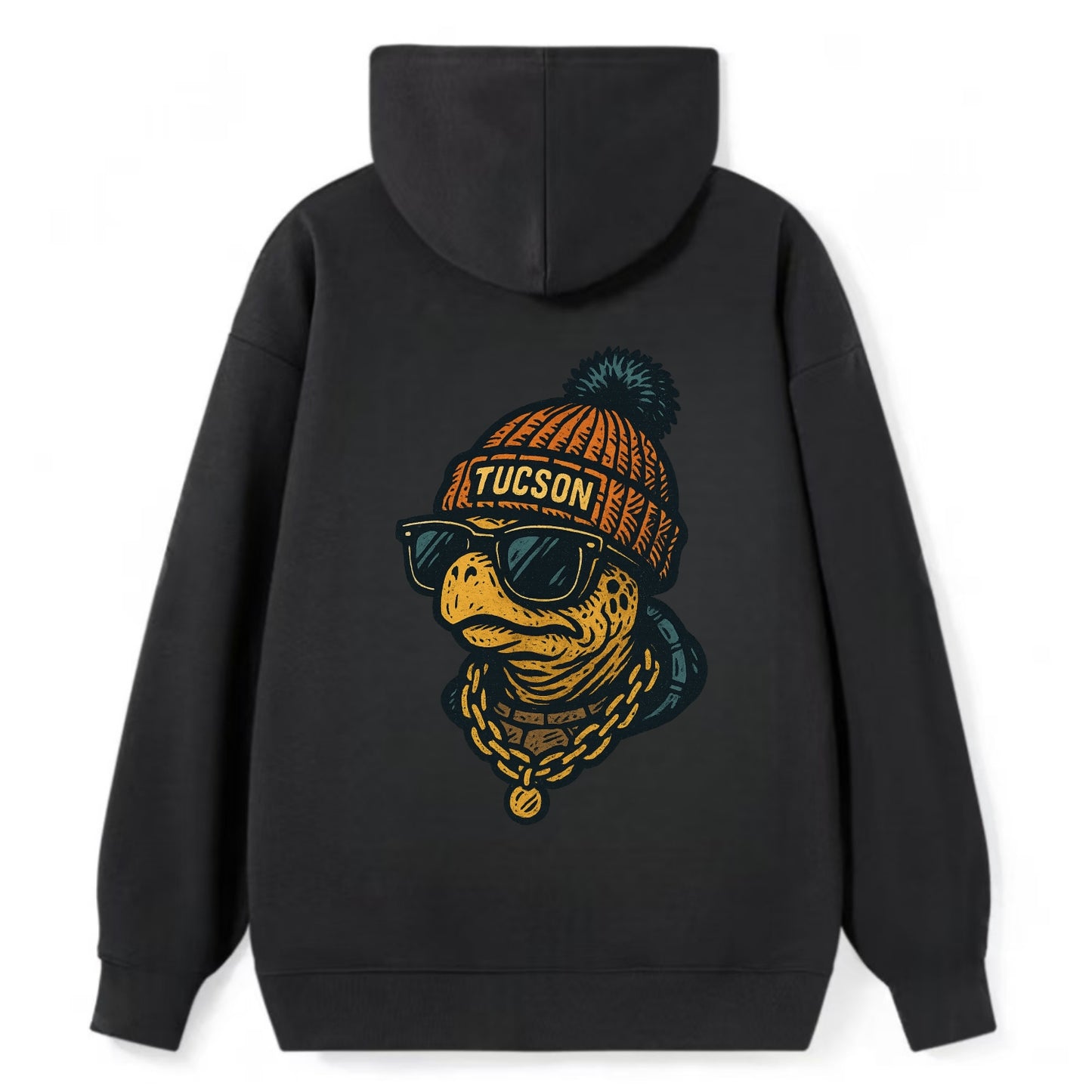 Tucson Desert Tortoise wearing Tucson beanie with pom pom and wayfarer - Classic Pullover Hoodie - Black