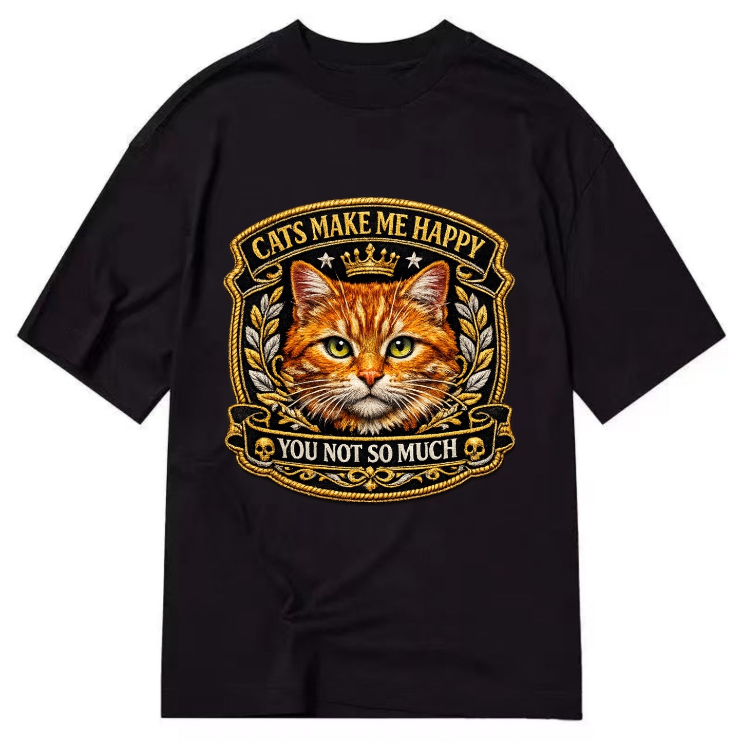 CATS MAKE ME HAPPY YOU NOT SO MUCH - cat face in orange , cat preference - Classic T-shirt - Black