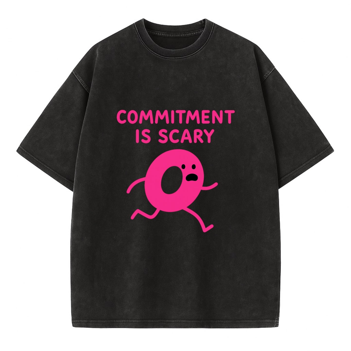 COMMITMENT IS SCARY | Terrified ring running away - Vintage T-shirt - Black