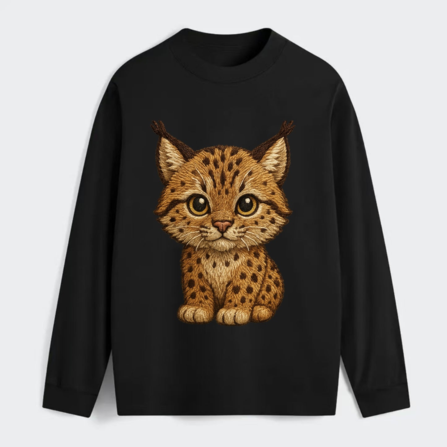 Baby Lynx Cub - tufted ears, spotted fur, golden eyes, front-facing, - Classic Long Sleeve Shirt - Black