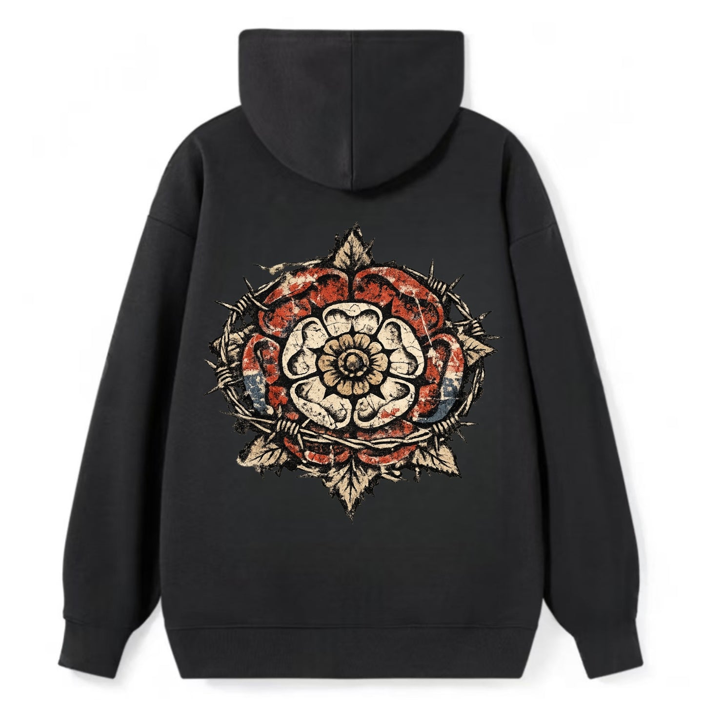 THORNED ROSE | Tudor rose with thorns | Barbed wire integration | - Classic Pullover Hoodie - Black