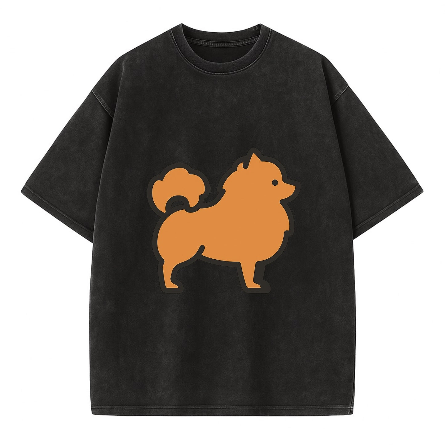 Pomeranian - Orange fluffy flat side profile - Vintage T-shirt - Black