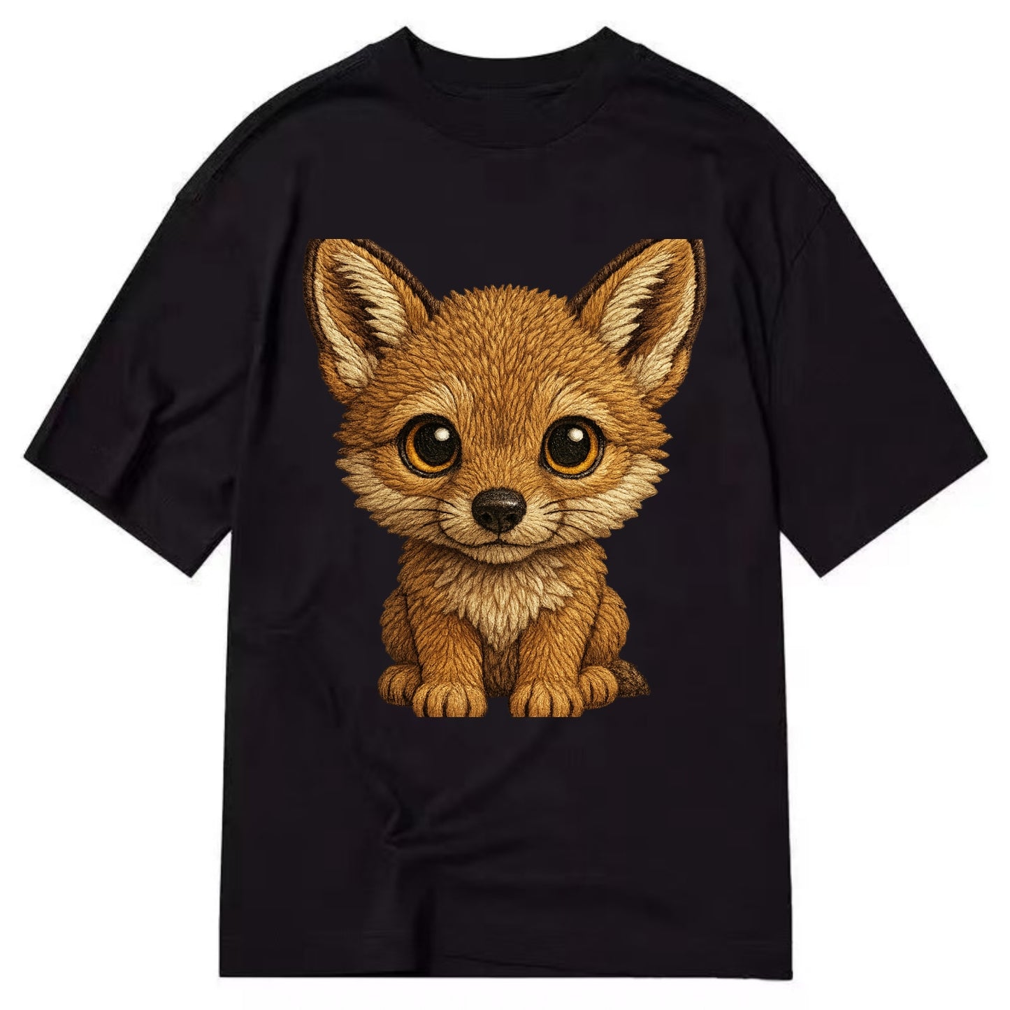Baby Coyote Pup - tan fur, large ears, golden eyes, front-facing, clever baby - Classic T-shirt - Black