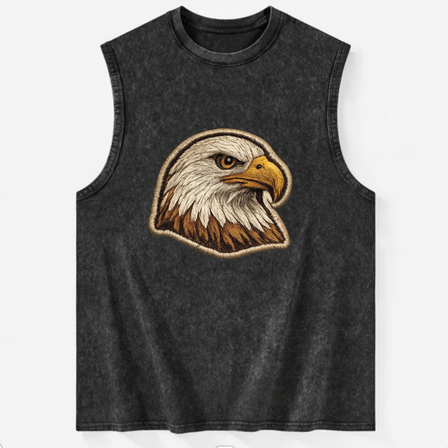 EAGLE HEAD PROFILE - majestic bald eagle in brown, white and gold , American - Vintage Washed Tank - Black