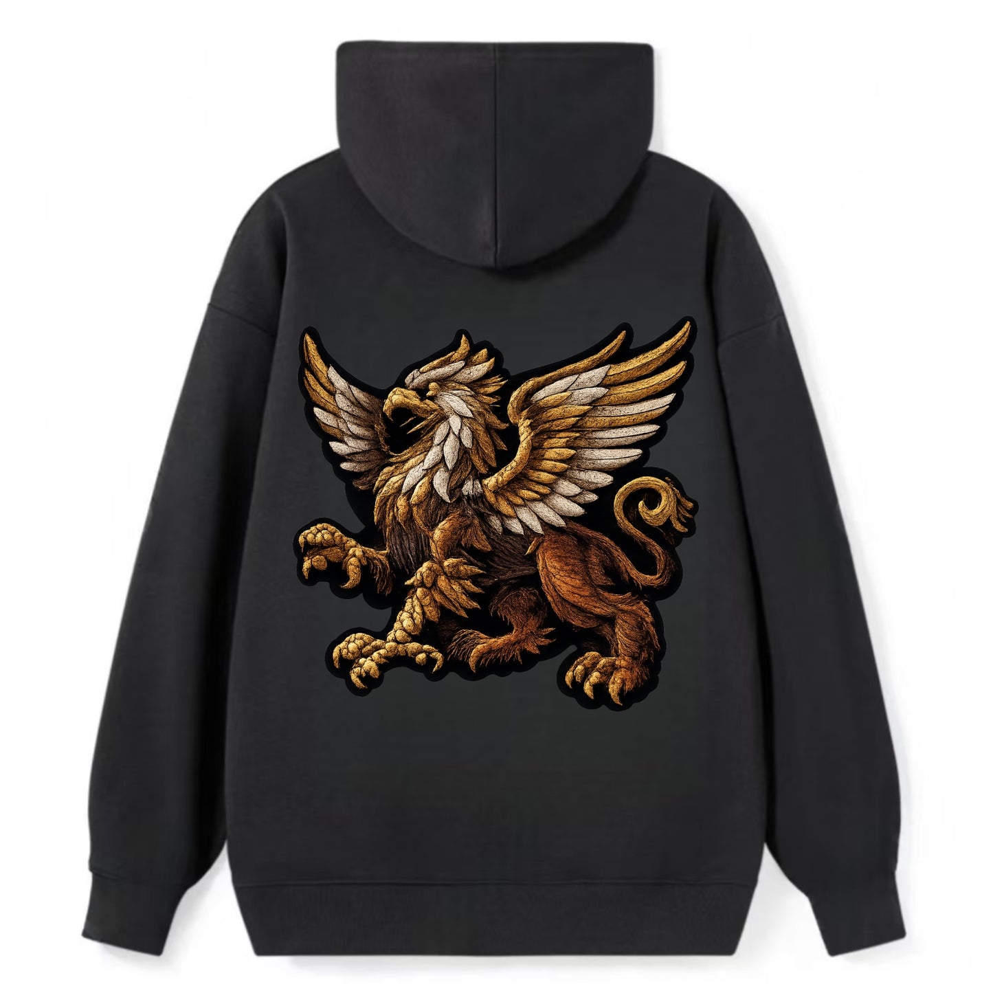 GRIFFIN BEAST - lion eagle hybrid in gold and brown , heraldic - Classic Pullover Hoodie - Black