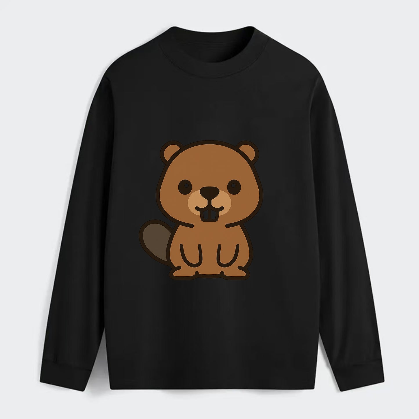 Baby Beaver - brown fur, paddle tail, buck teeth, friendly eyes, - Classic Long Sleeve Shirt - Black