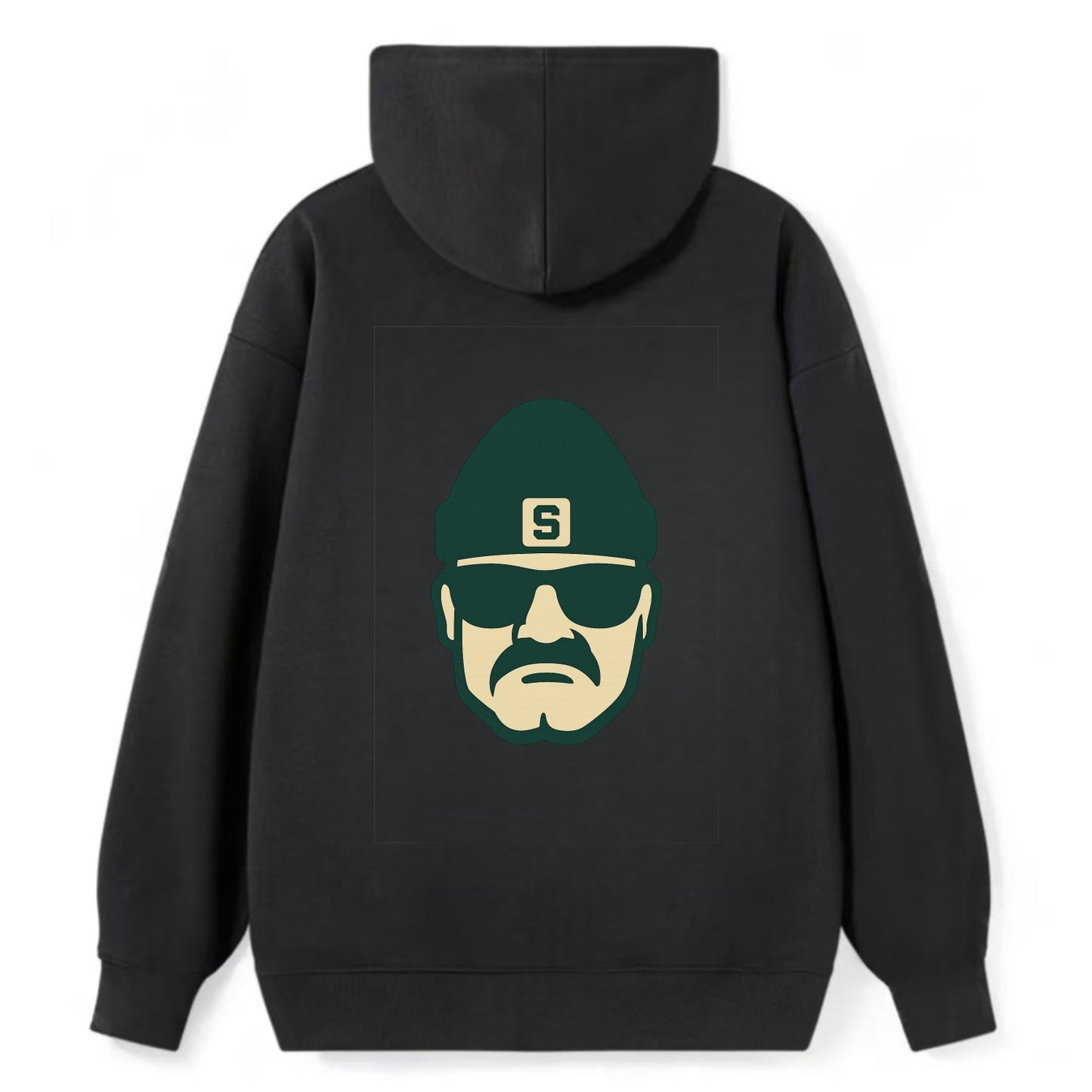 East Lansing Spartan wearing Michigan State beanie with S patch - Classic Pullover Hoodie - Black