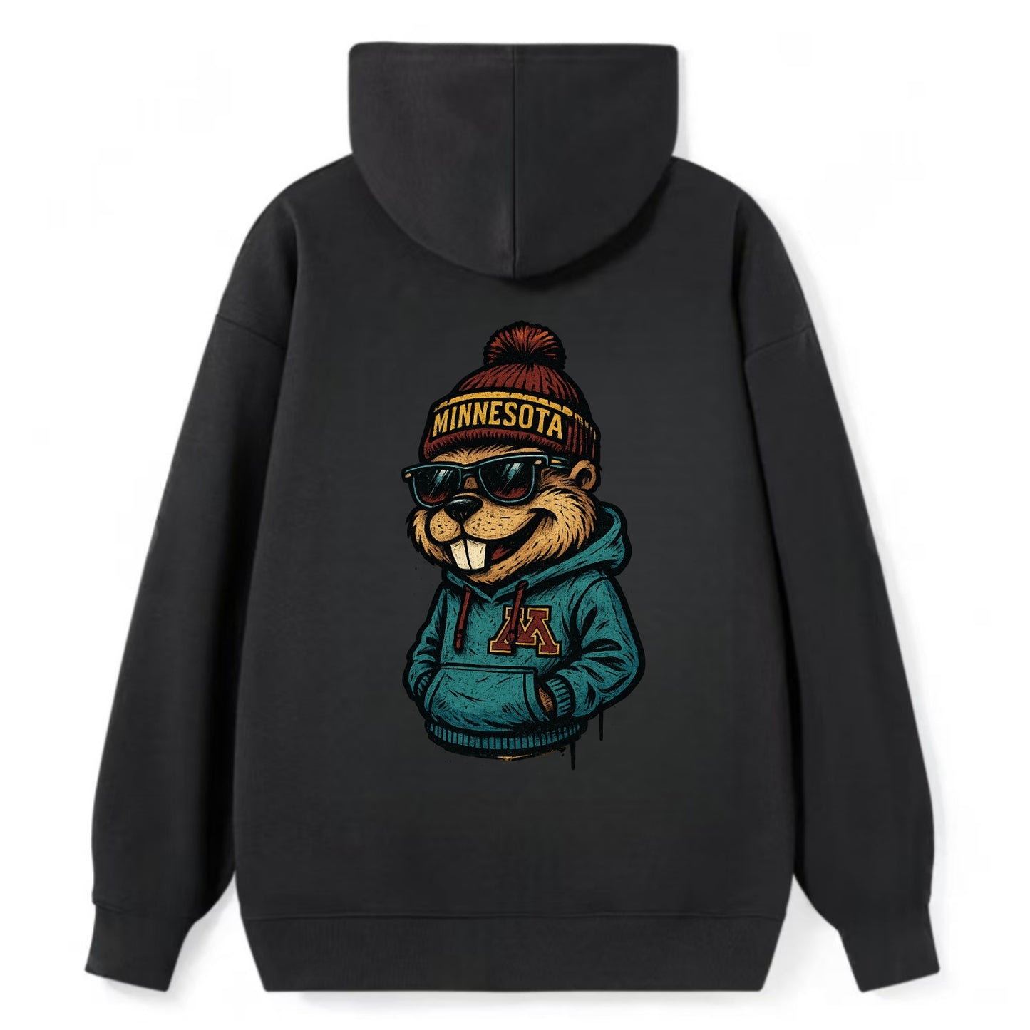 Minneapolis Gopher wearing Minnesota beanie with M patch - Classic Pullover Hoodie - Black