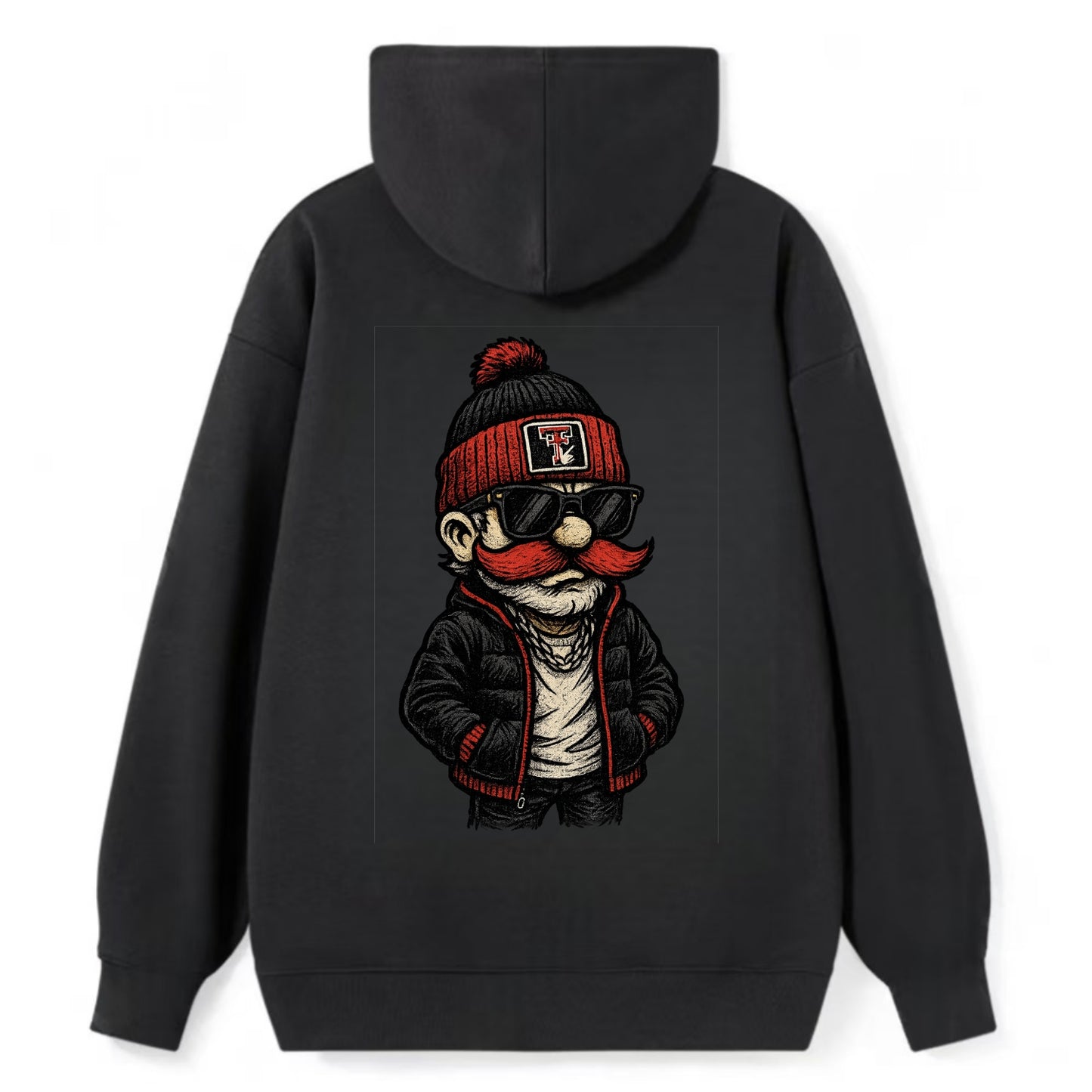Lubbock Raider wearing Texas Tech beanie with guns up patch - Classic Pullover Hoodie - Black