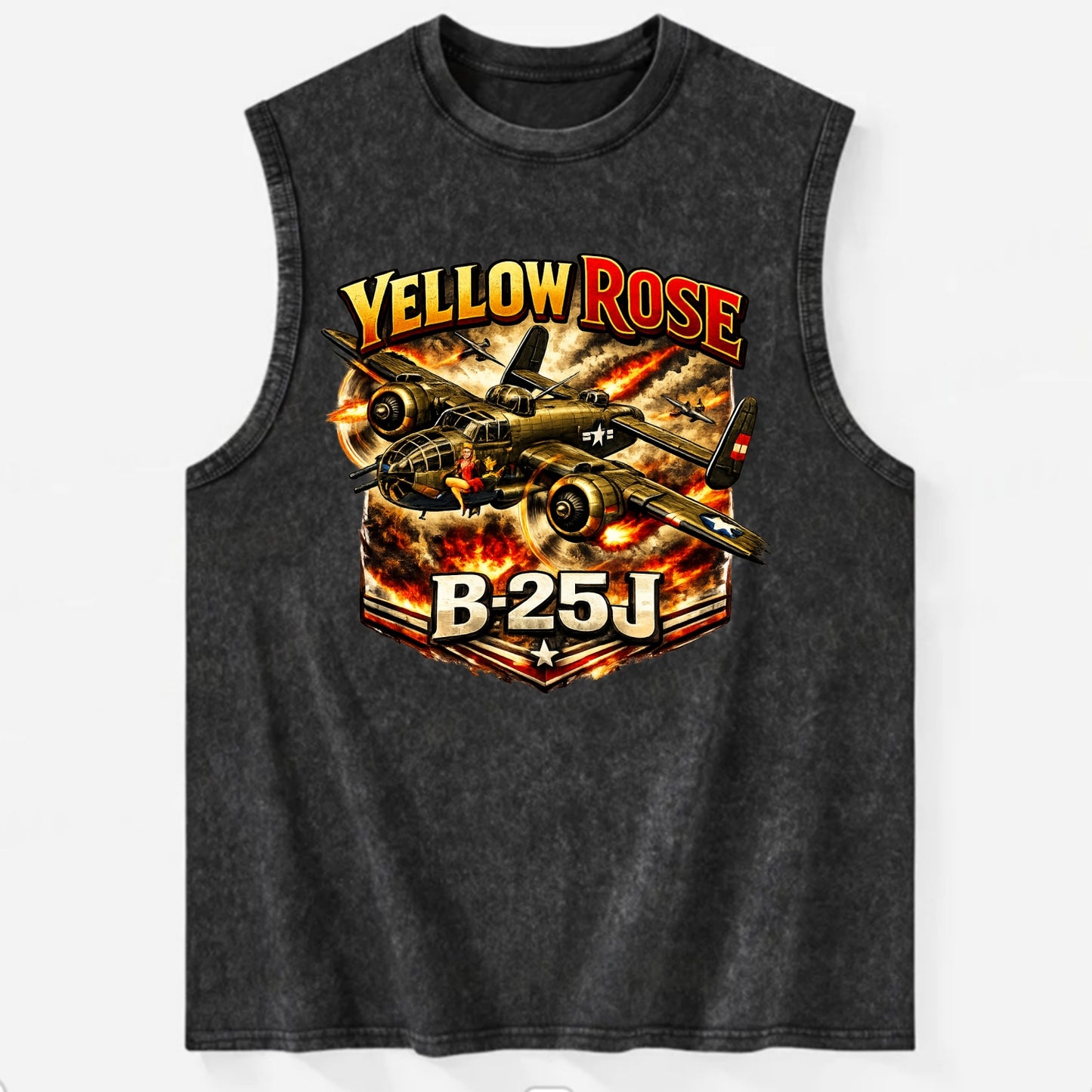 B 25j Yellow Rose - Vintage Washed Tank - Black