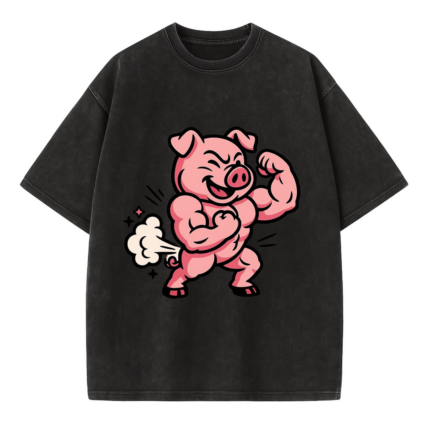 Strong Pig - Vintage T-shirt - Black