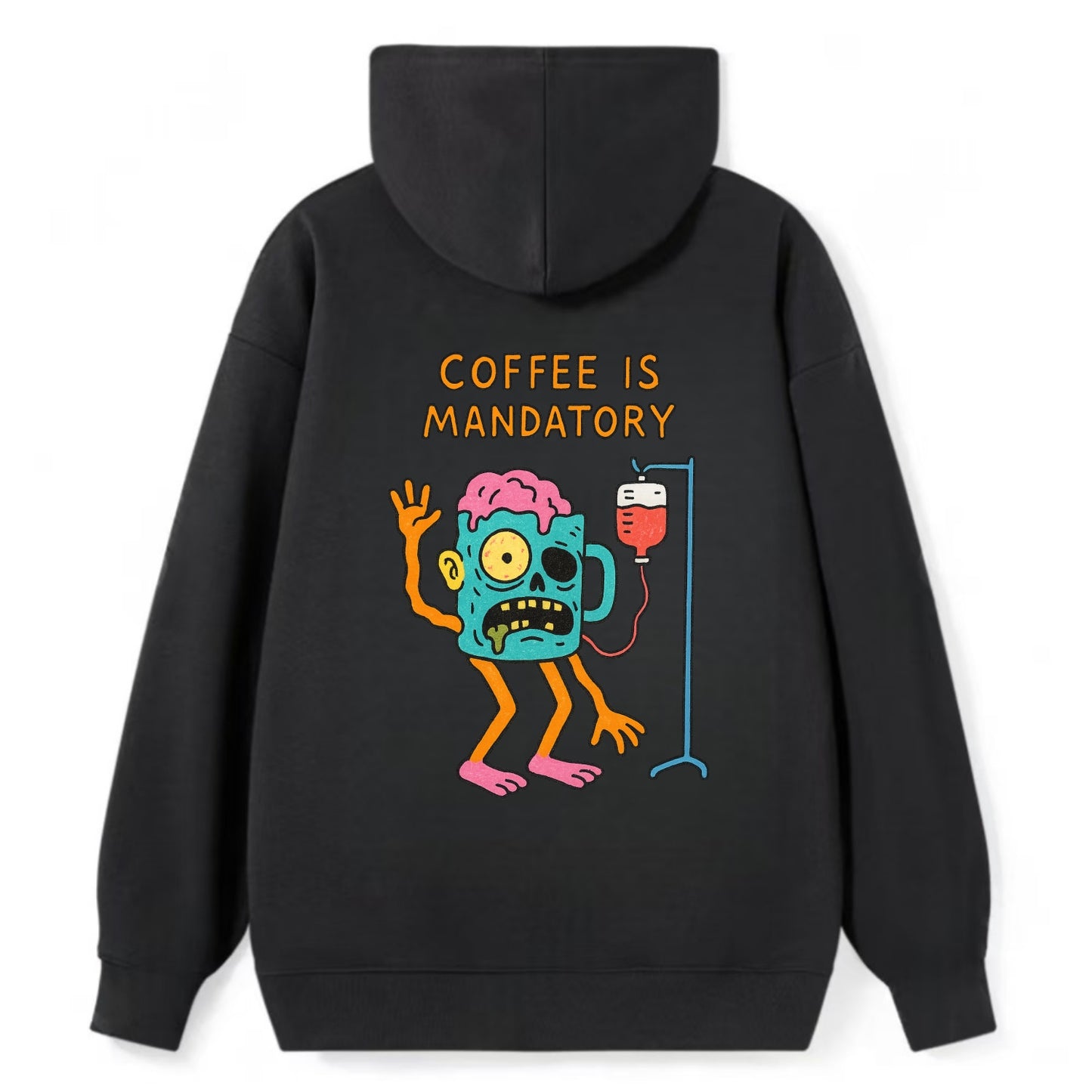 COFFEE IS MANDATORY | Zombie mug with IV drip - Classic Pullover Hoodie - Black