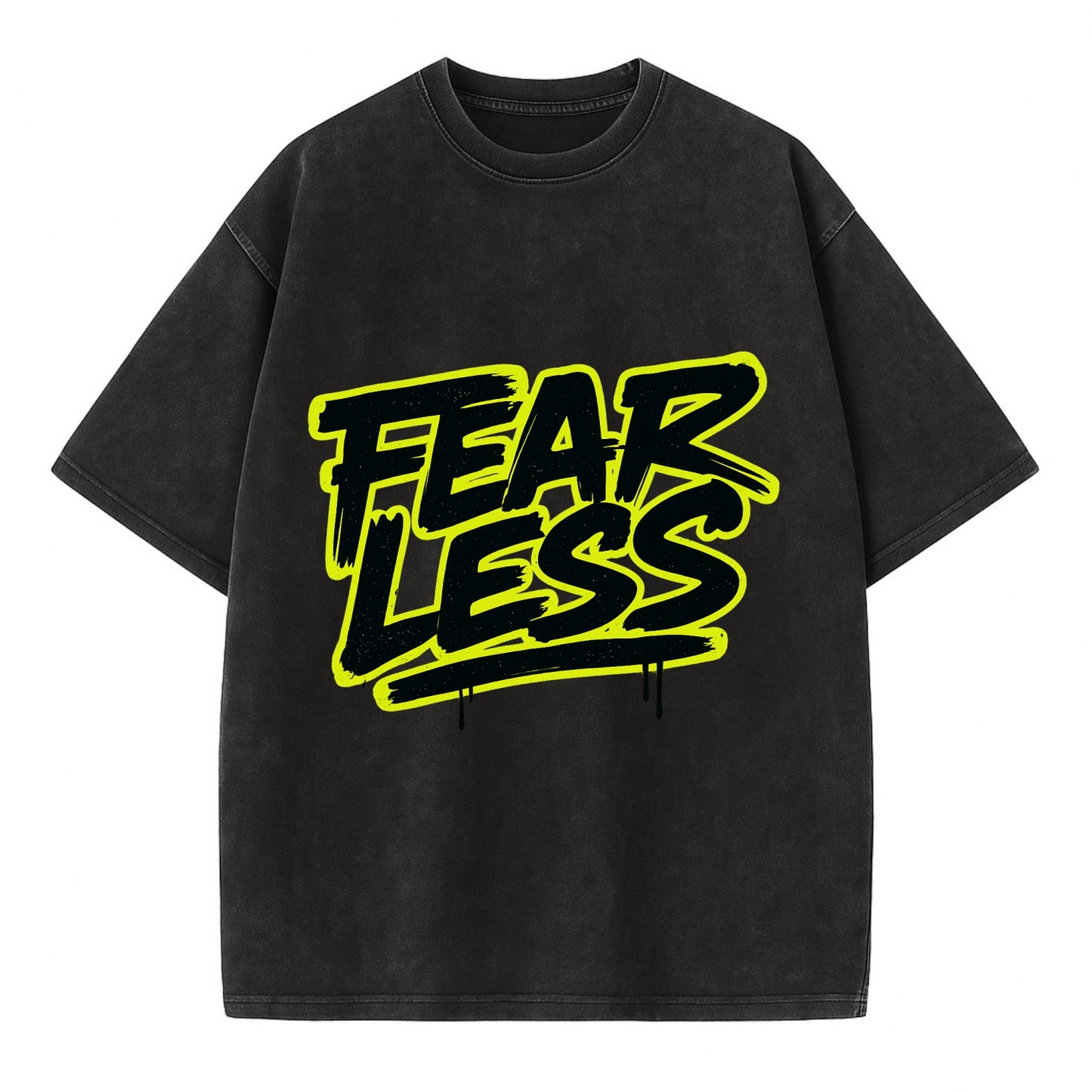 Bold typography design - "FEARLESS" - courage, bravery, facing challenges head on - Vintage T-shirt - Black