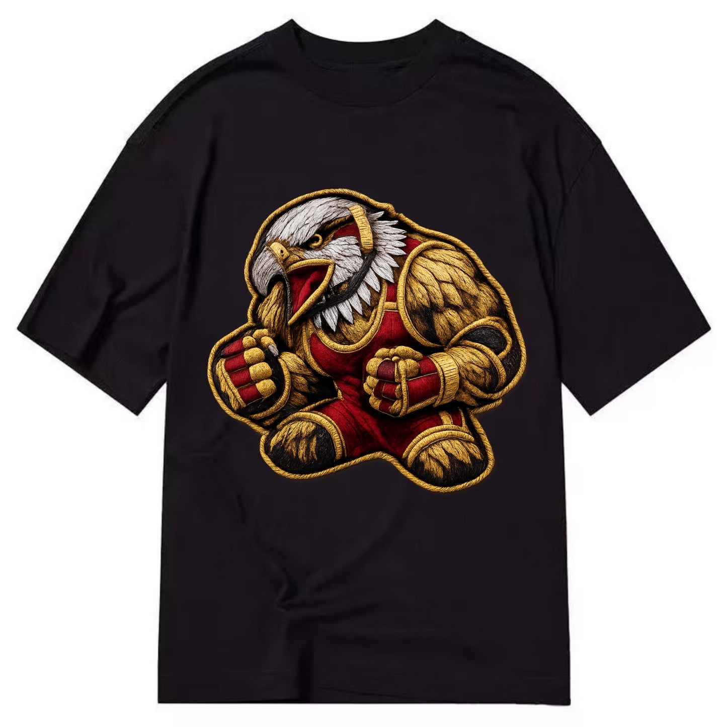 Embroidered patch design - WRESTLING EAGLE - fierce eagle with wrestling singlet - Classic T-shirt - Black