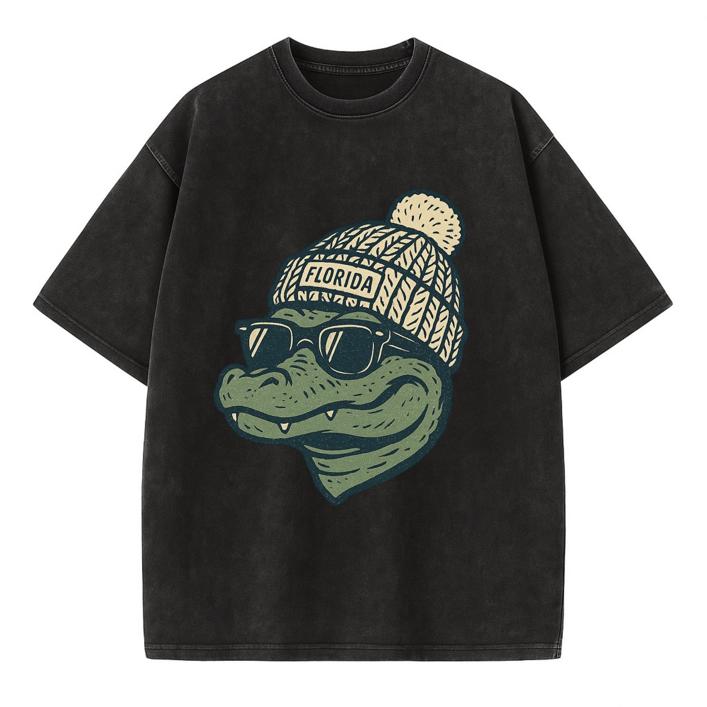 Gainesville Gator wearing Florida beanie - Vintage T-shirt - Black
