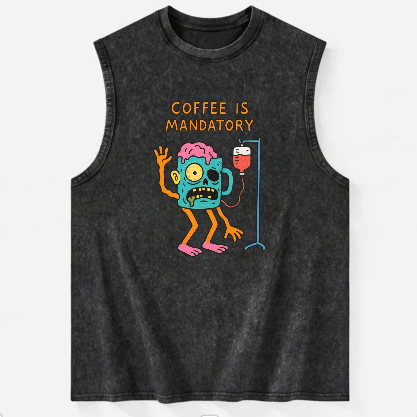 COFFEE IS MANDATORY | Zombie mug with IV drip - Vintage Washed Tank - Black
