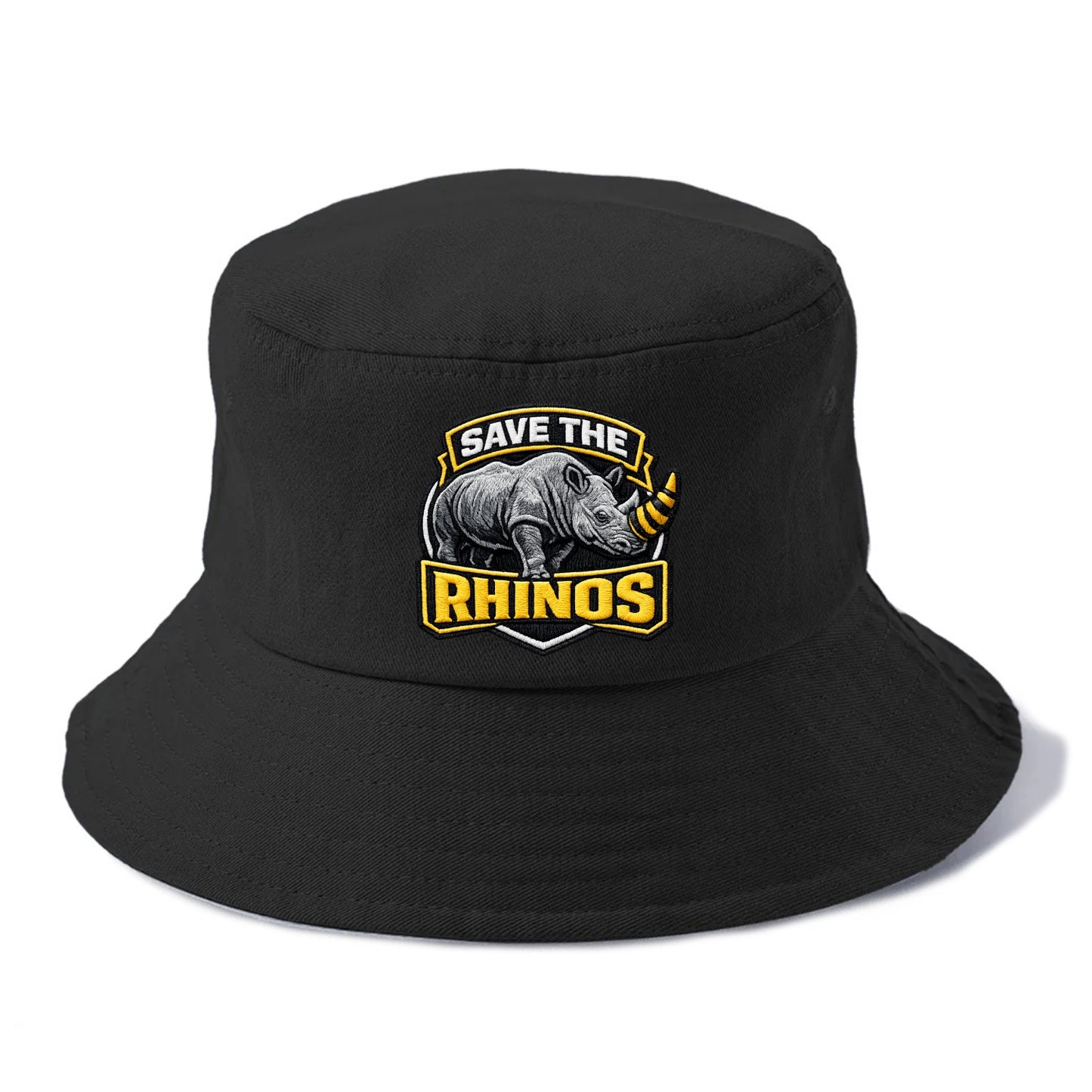 SAVE THE RHINOS - rhino silhouette in gray , horn protection - Bucket Hat - Black